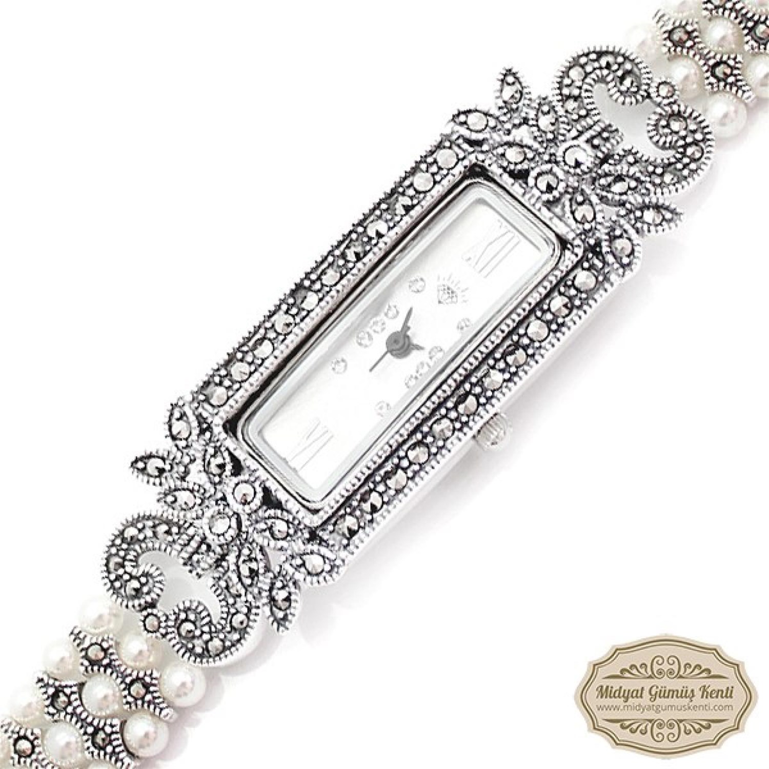 inci Taşlı Dikdörtgen Model Bayan Gümüş Kol Saati