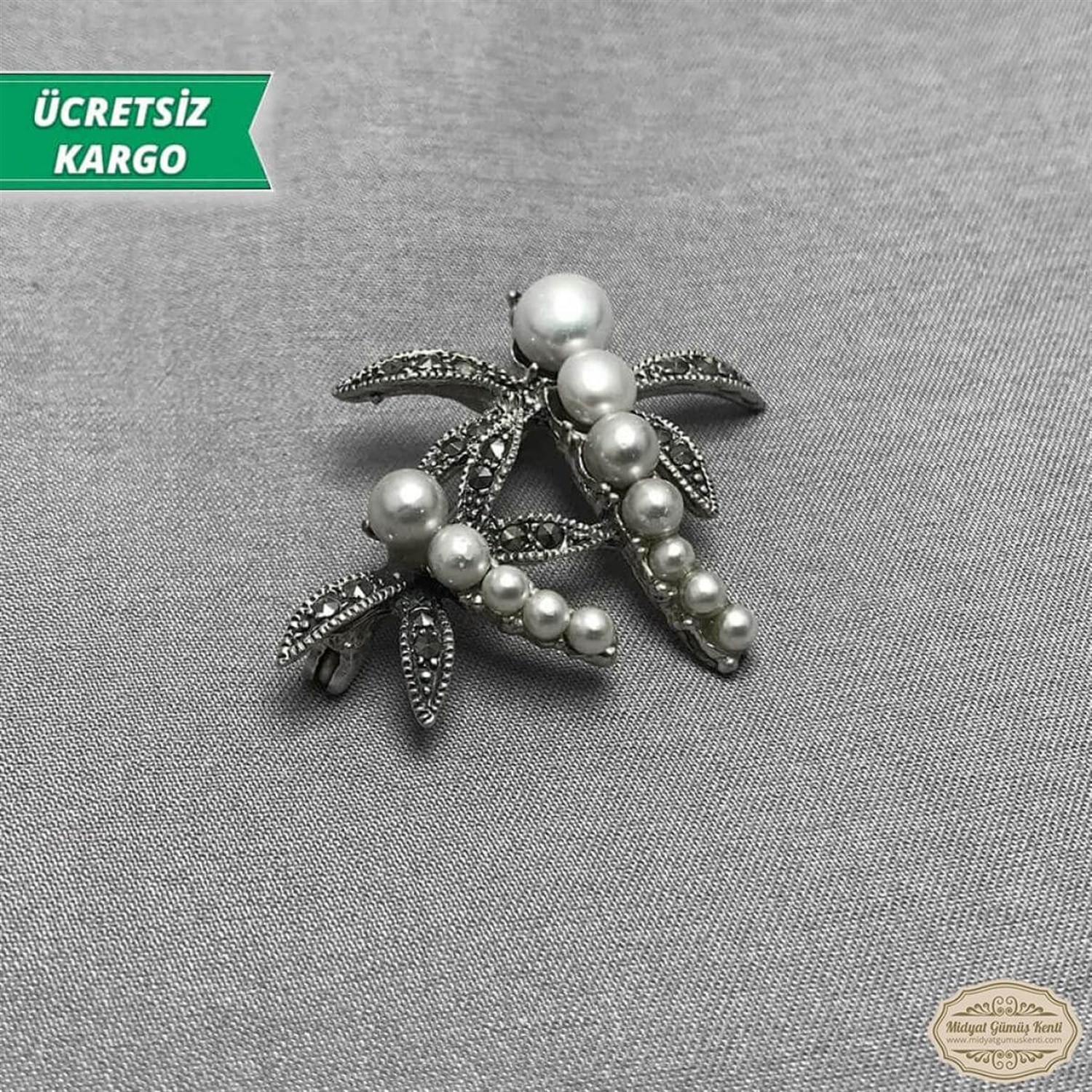İnci Taşlı Yusufçuk Model Telkari Bayan Gümüş Broş