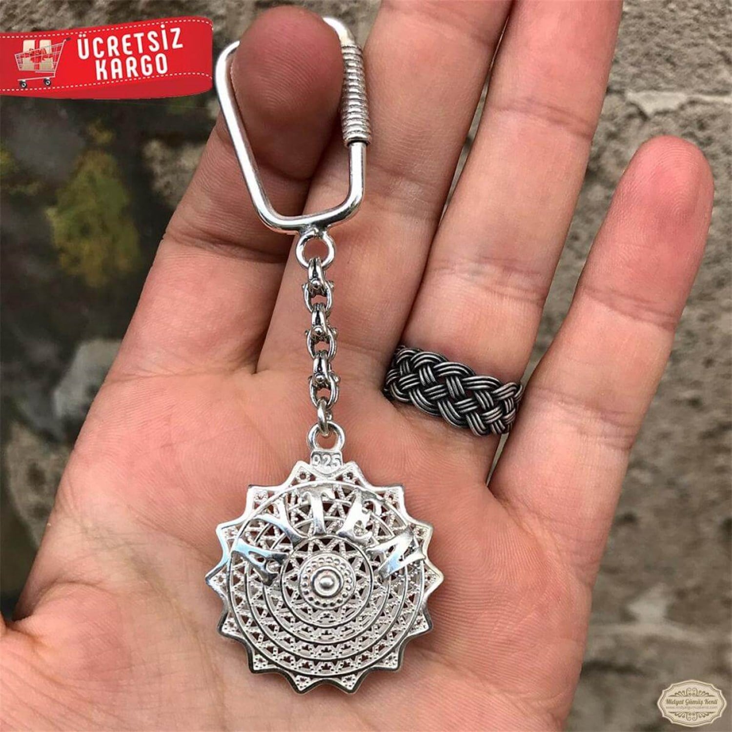 İsimli Midyat Telkari Gümüş Anahtarlık