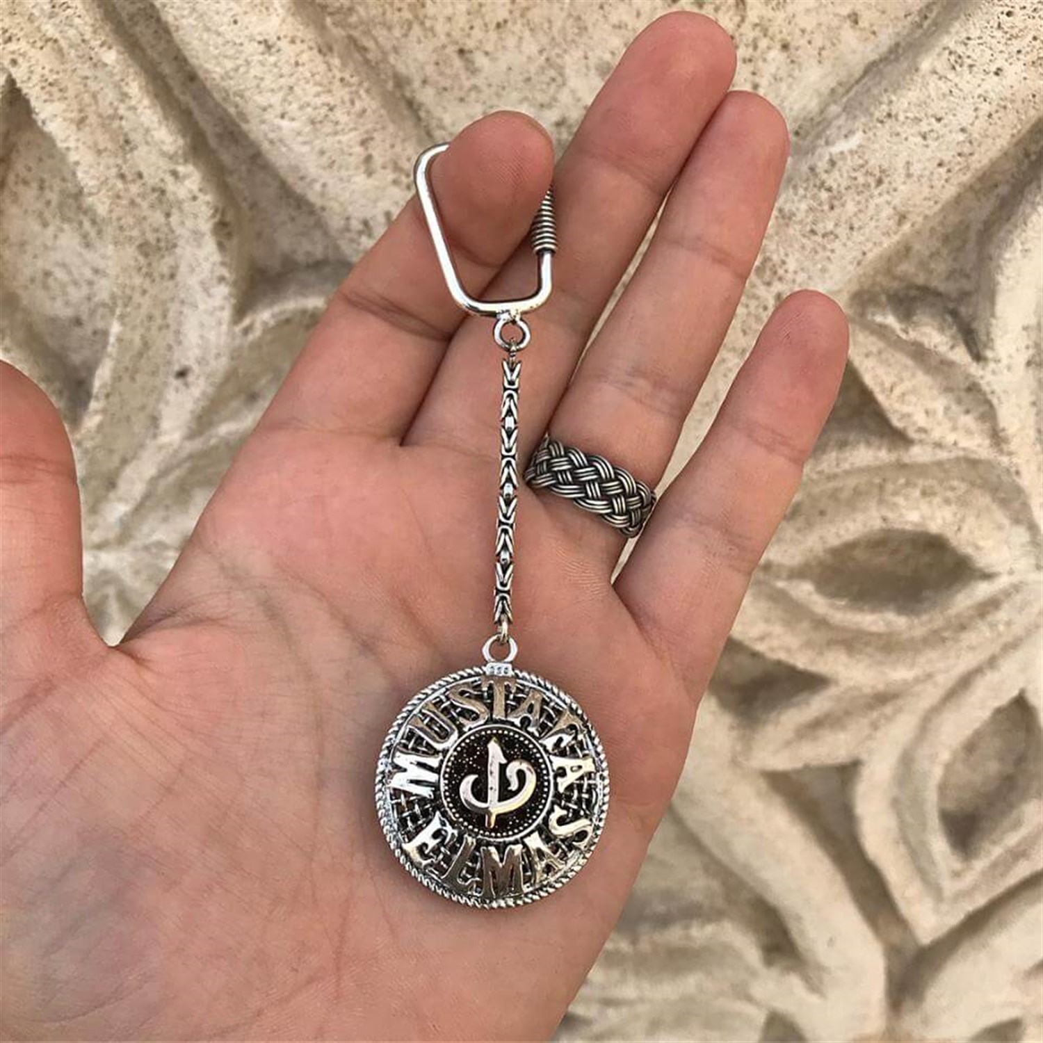 isimli Numaralı 925 Ayar Telkari Gümüş Anahtarlık