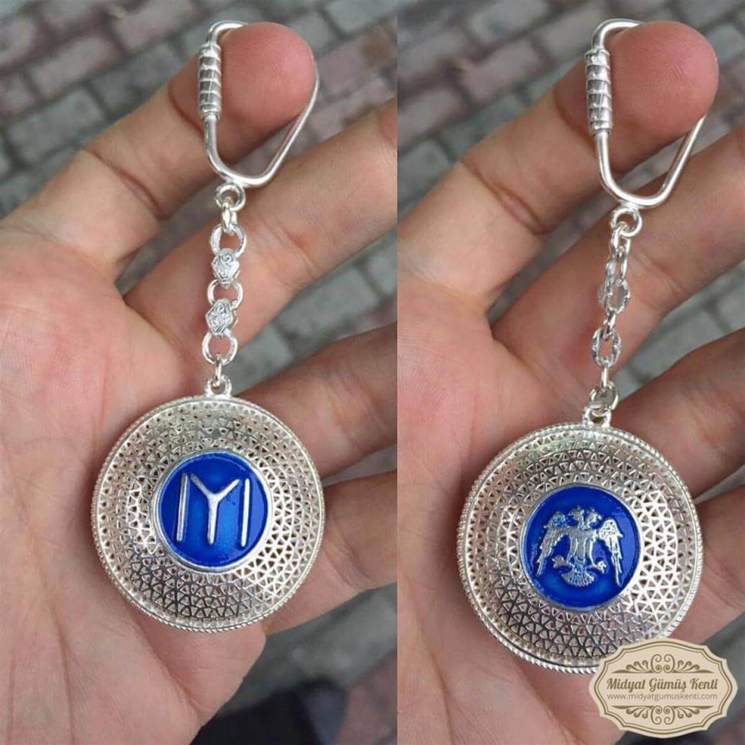 IYI ve Selçuklu Kartalı Motifli Telkari Gümüş Anahtarlık