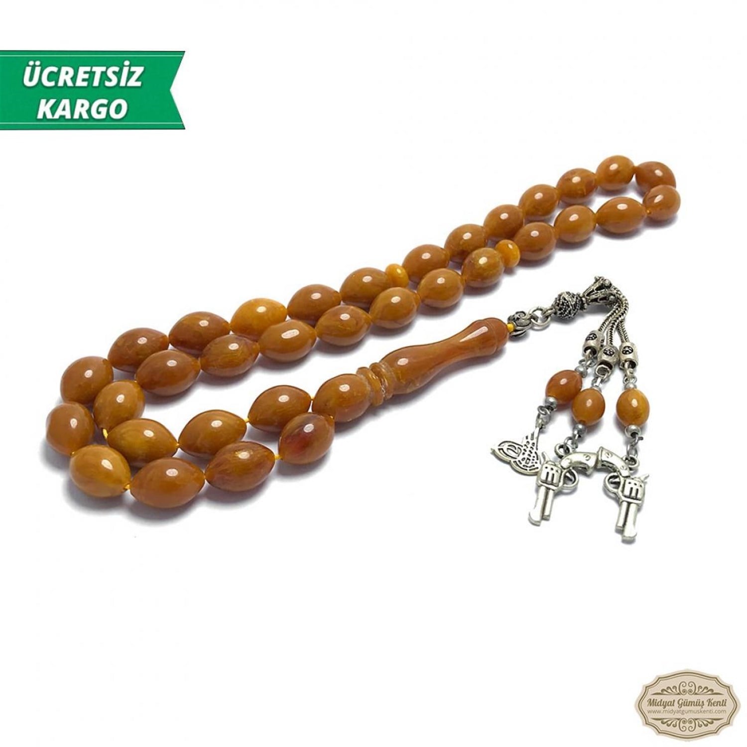Kahverengi Renkte Arpa Kesim Sıkma Kehribar Tesbih
