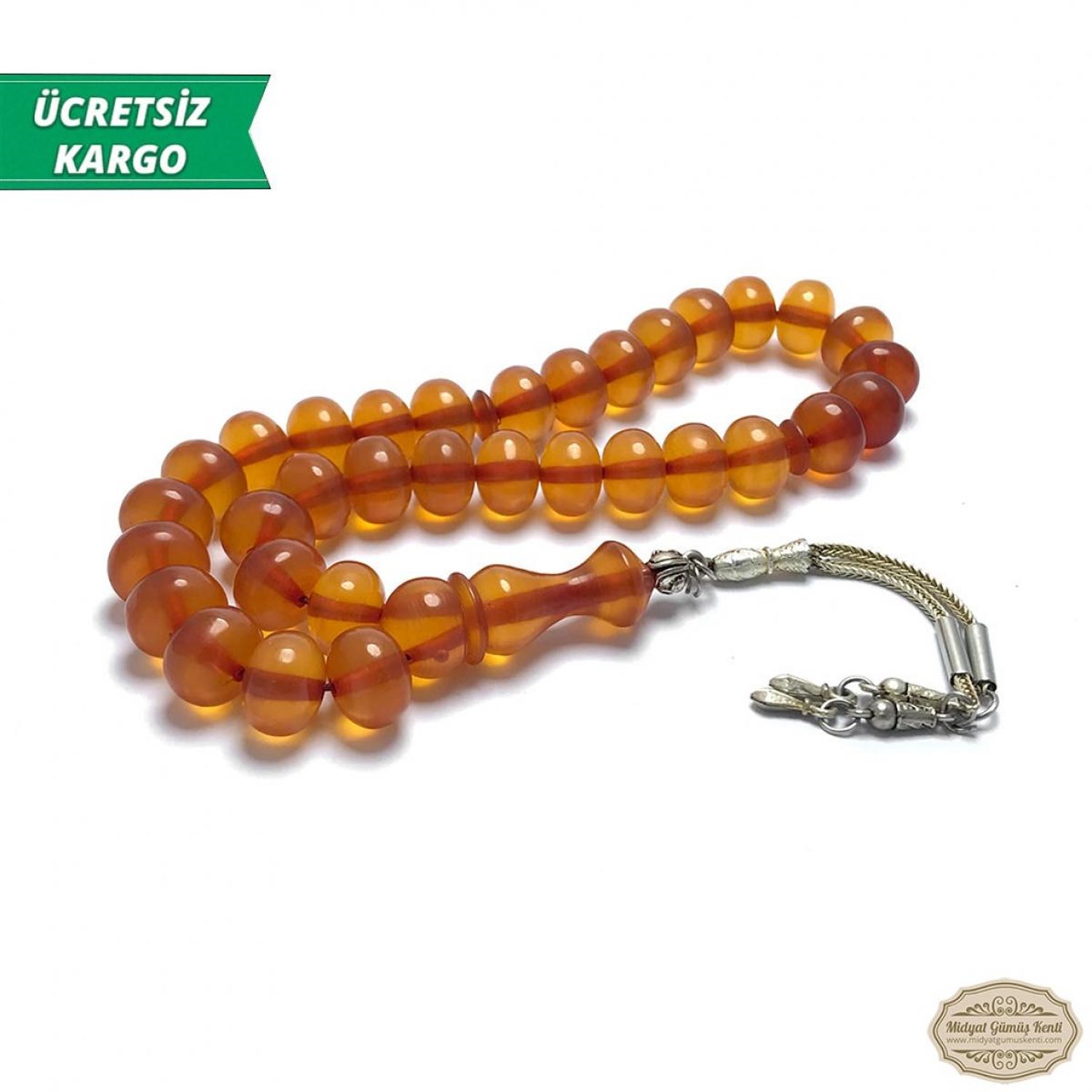 Kahverengi Renkte Tekerlek Kesim Sıkma Kehribar Tesbih 