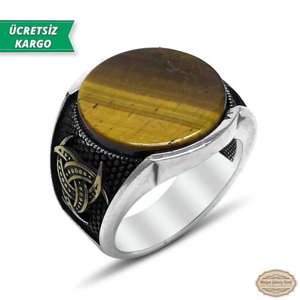 Kaplan Gözü Taşlı Model 925 Ayar Gümüş Erkek Yüzük