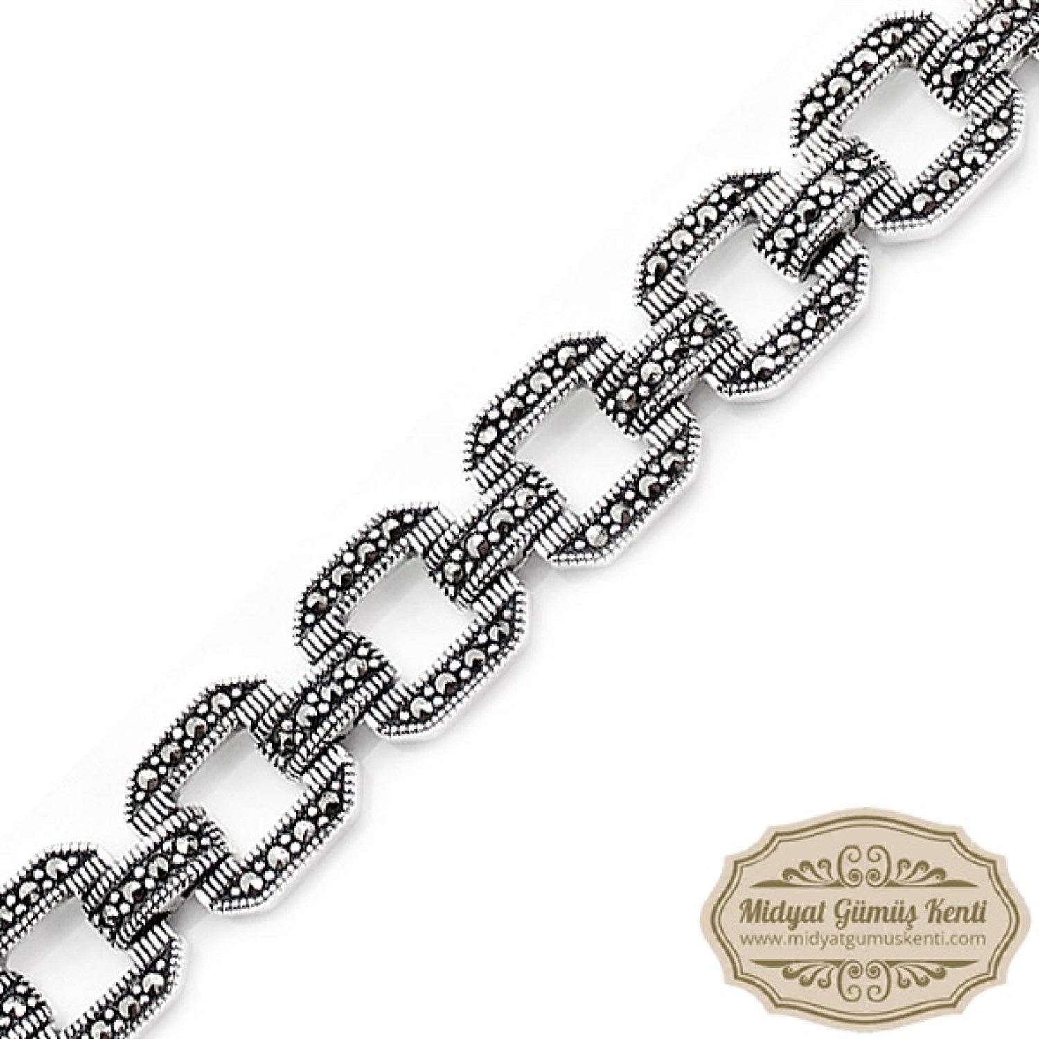 Kare Model Markazit Taşlı 925 Ayar Bayan Gümüş Bileklik