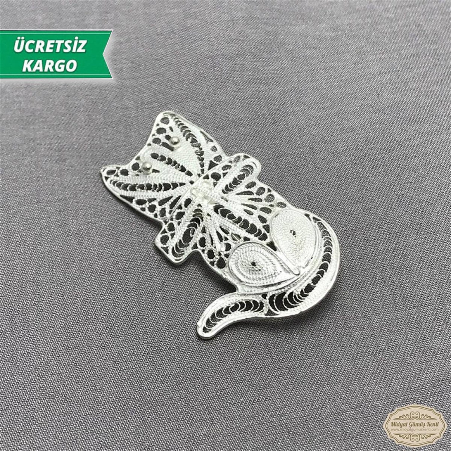 Kedi Model Telkari Bayan Gümüş Broş