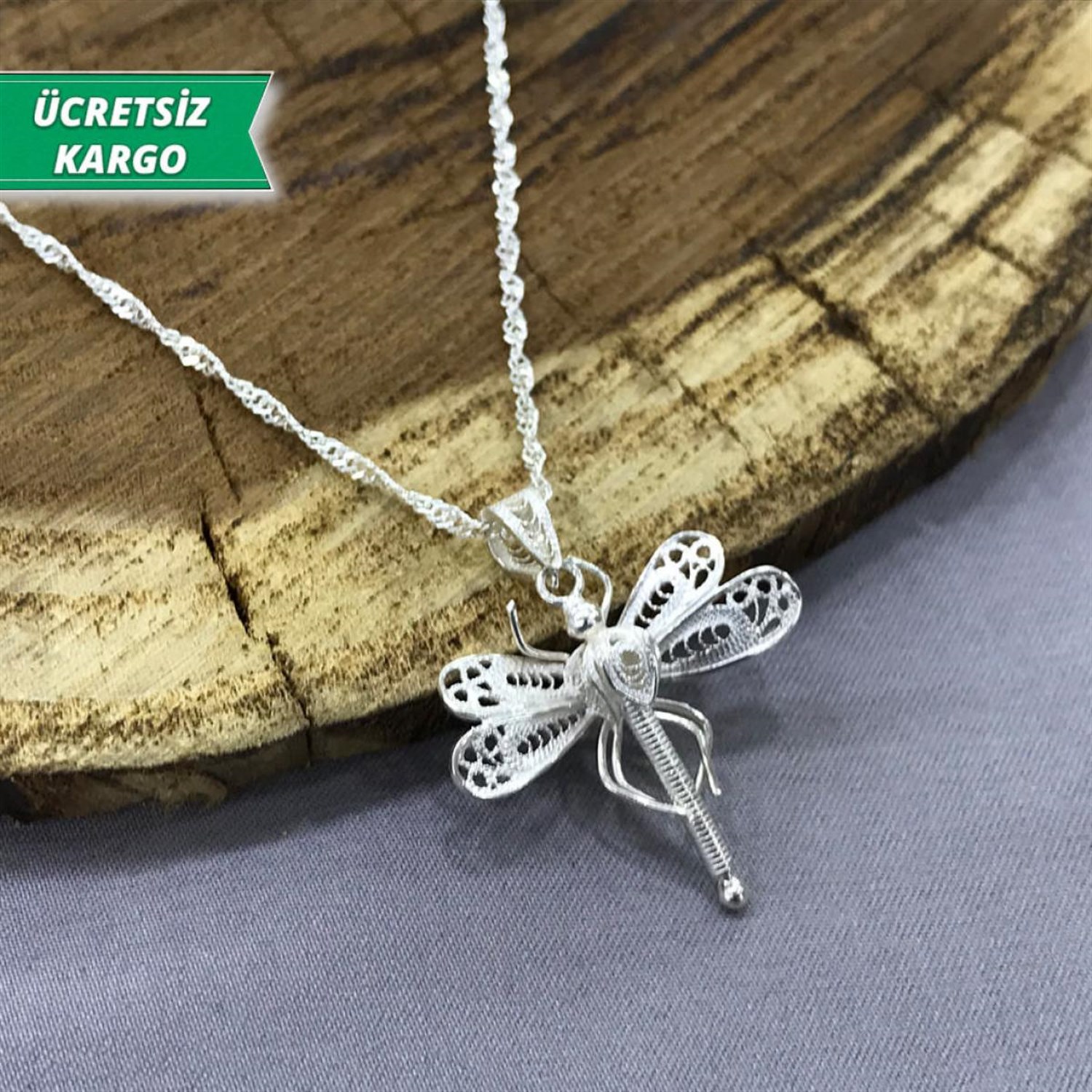 Kelebek Model Midyat Yöresel Telkari Gümüş Kolye Ucu