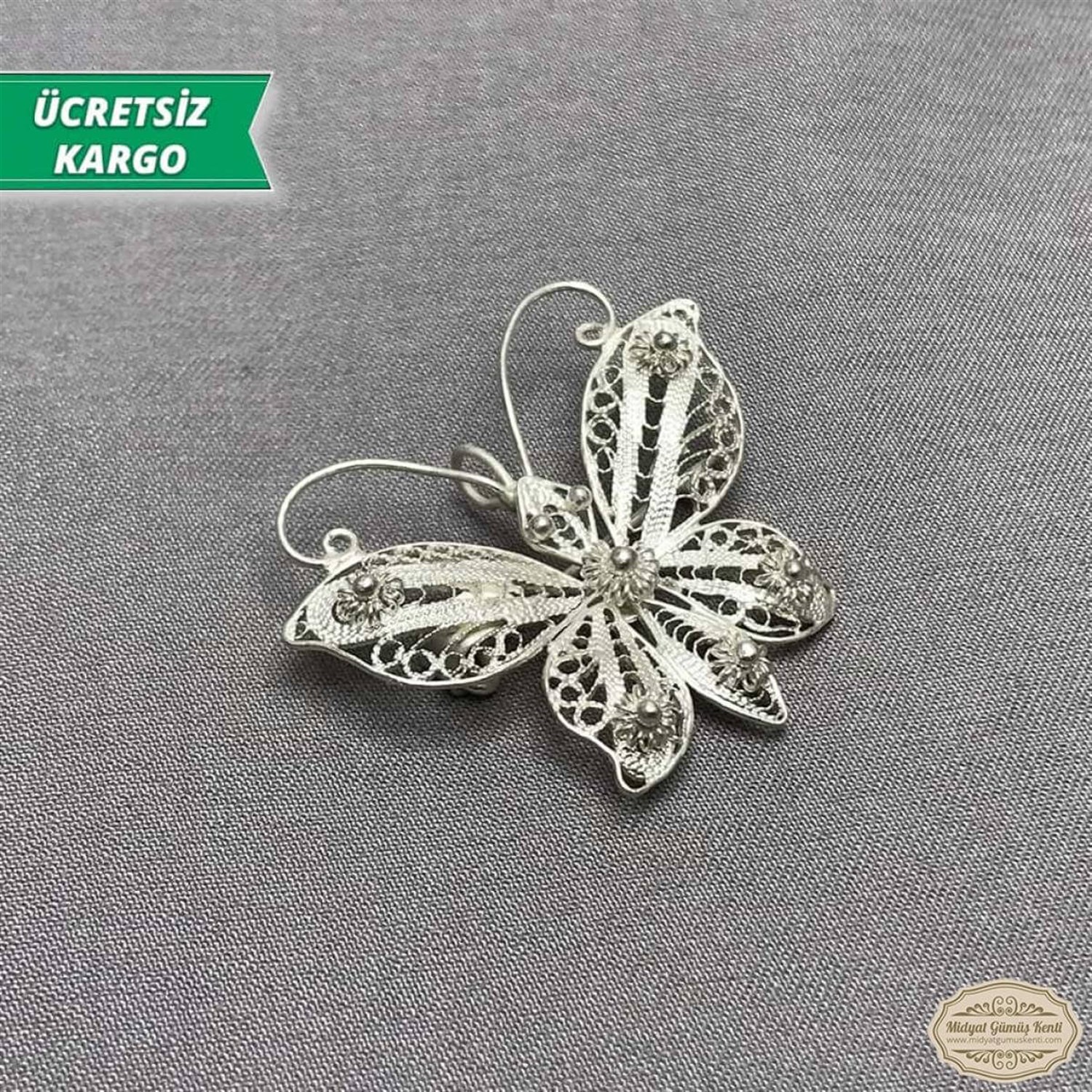 Kelebek Model Telkari Bayan Gümüş Broş 