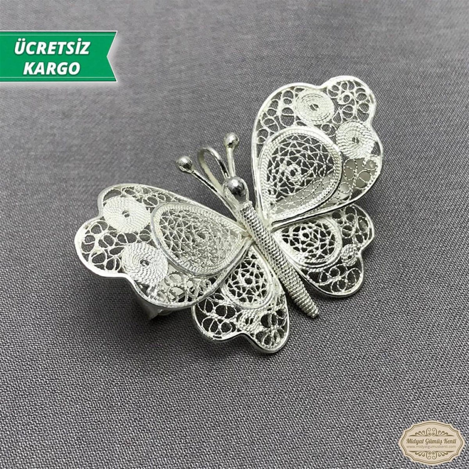 Kelebek Model Telkari Bayan Gümüş Broş
