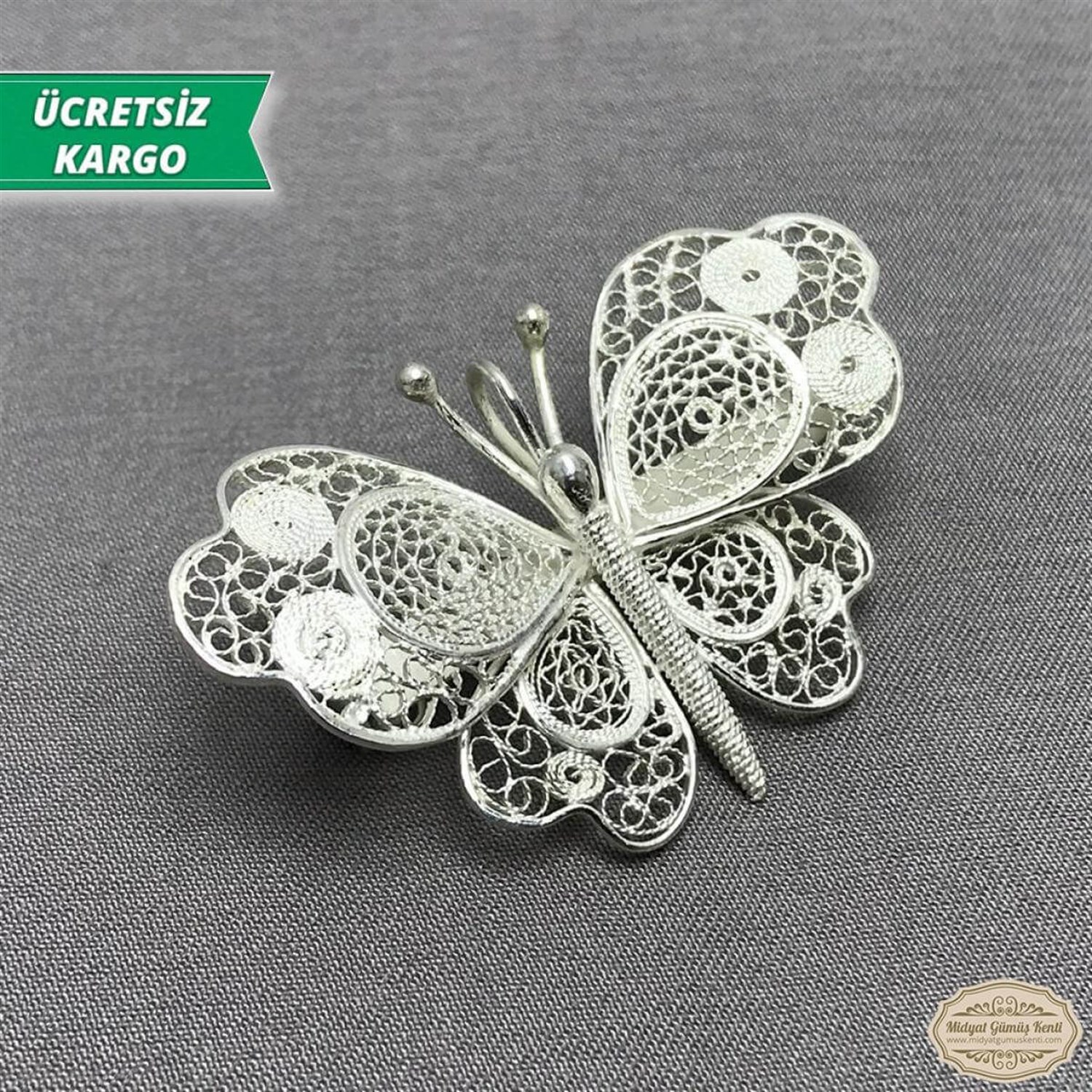 Kelebek Model Telkari Bayan Gümüş Broş