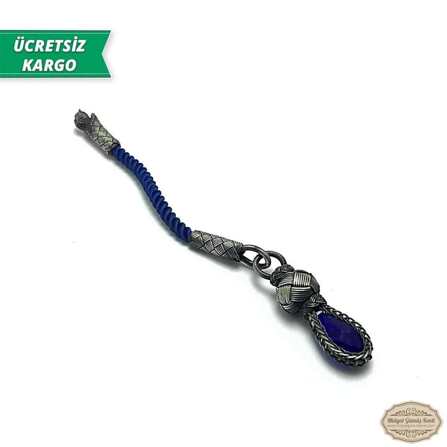 Kök Safir 1000 Ayar Kazaziye Gümüş Tespih Püskülü