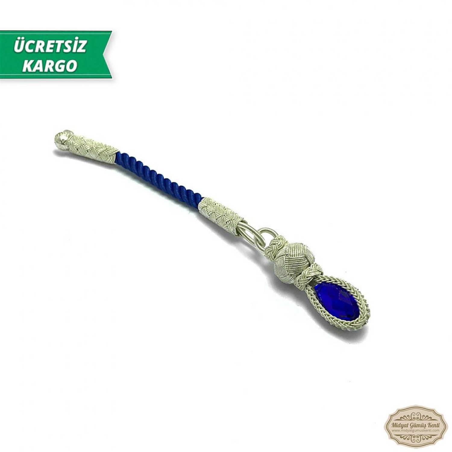 Kök Safir 1000 Ayar Kazaziye Gümüş Tespih Püskülü