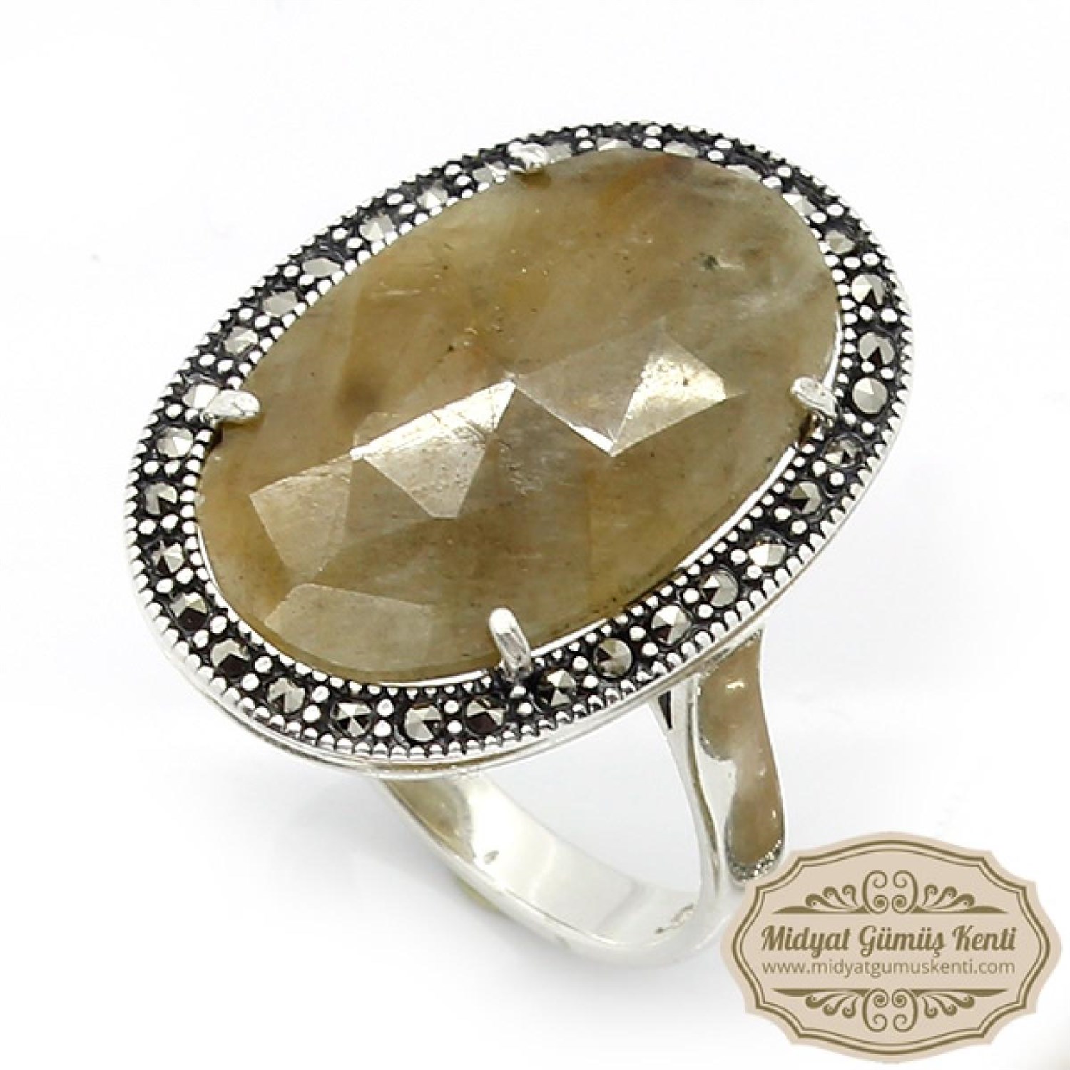 Kök Taşlı Elips Model 925 Ayar Bayan Markazit Gümüş Yüzük