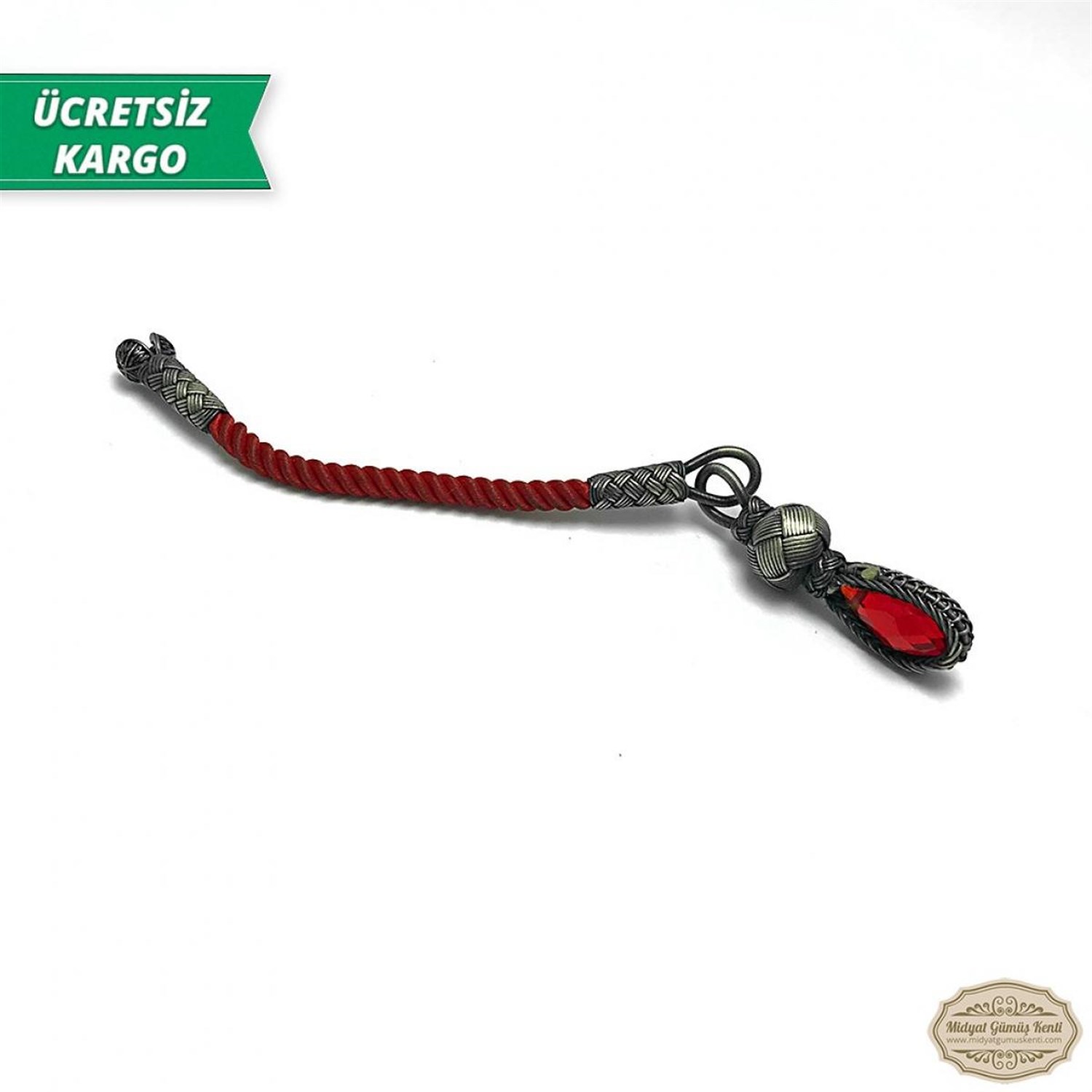 Kök Yakut Taşlı 1000 Ayar Kazaziye Gümüş Tespih Püskülü