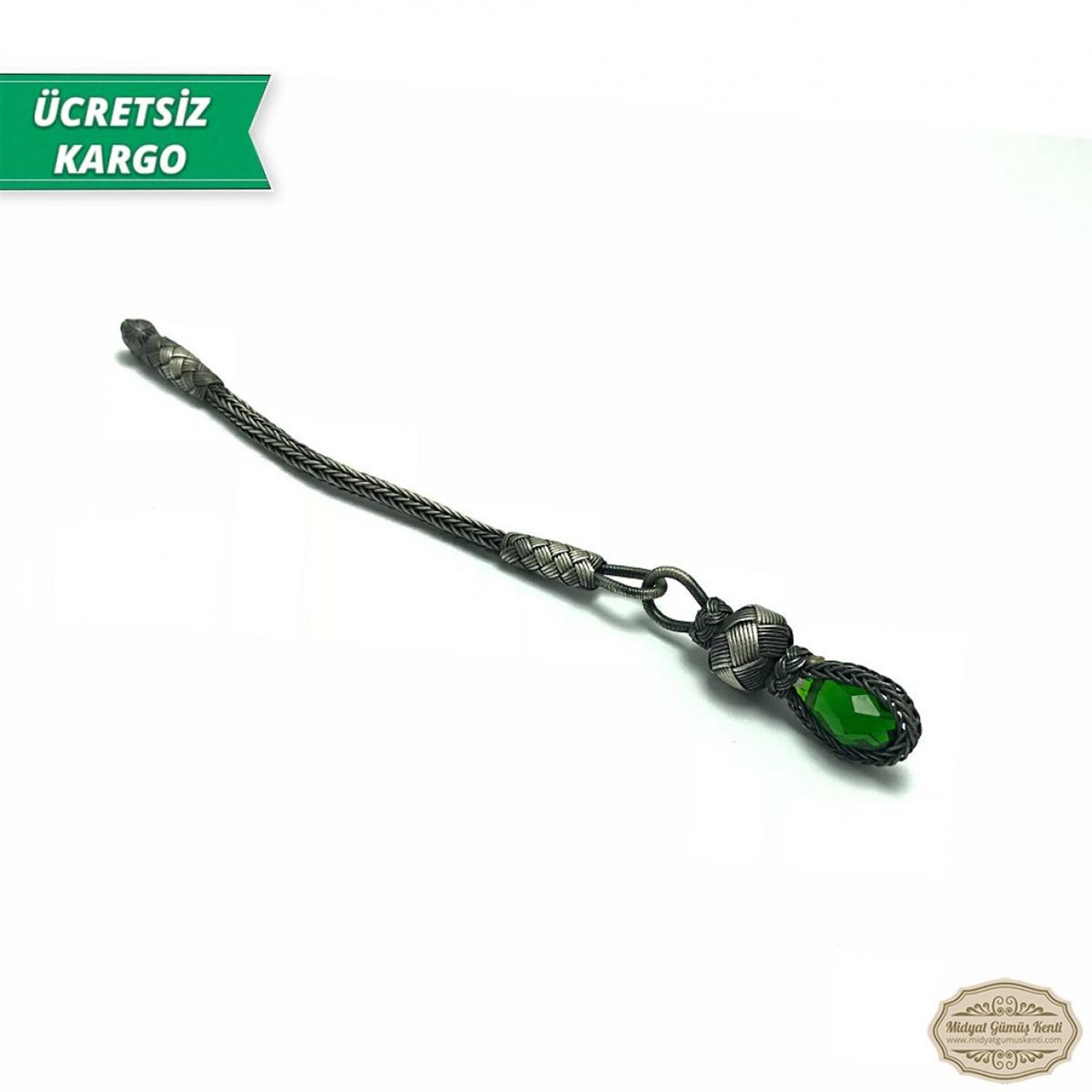 Kök Zümrüt 1000 Ayar Kazaziye Gümüş Tespih Püskülü