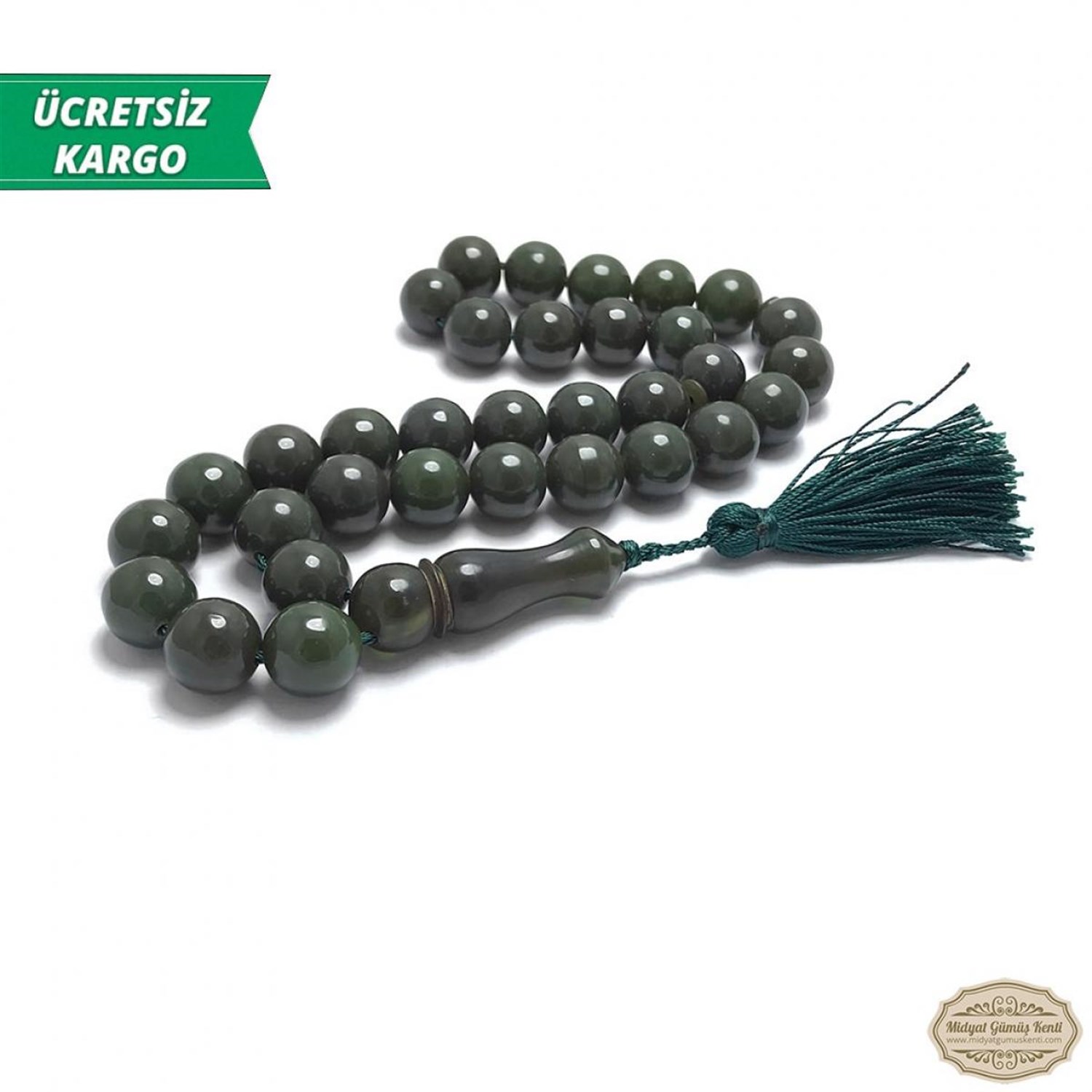 Küre Kesim Yeşil Renkte Sıkma Kehribar Tesbih