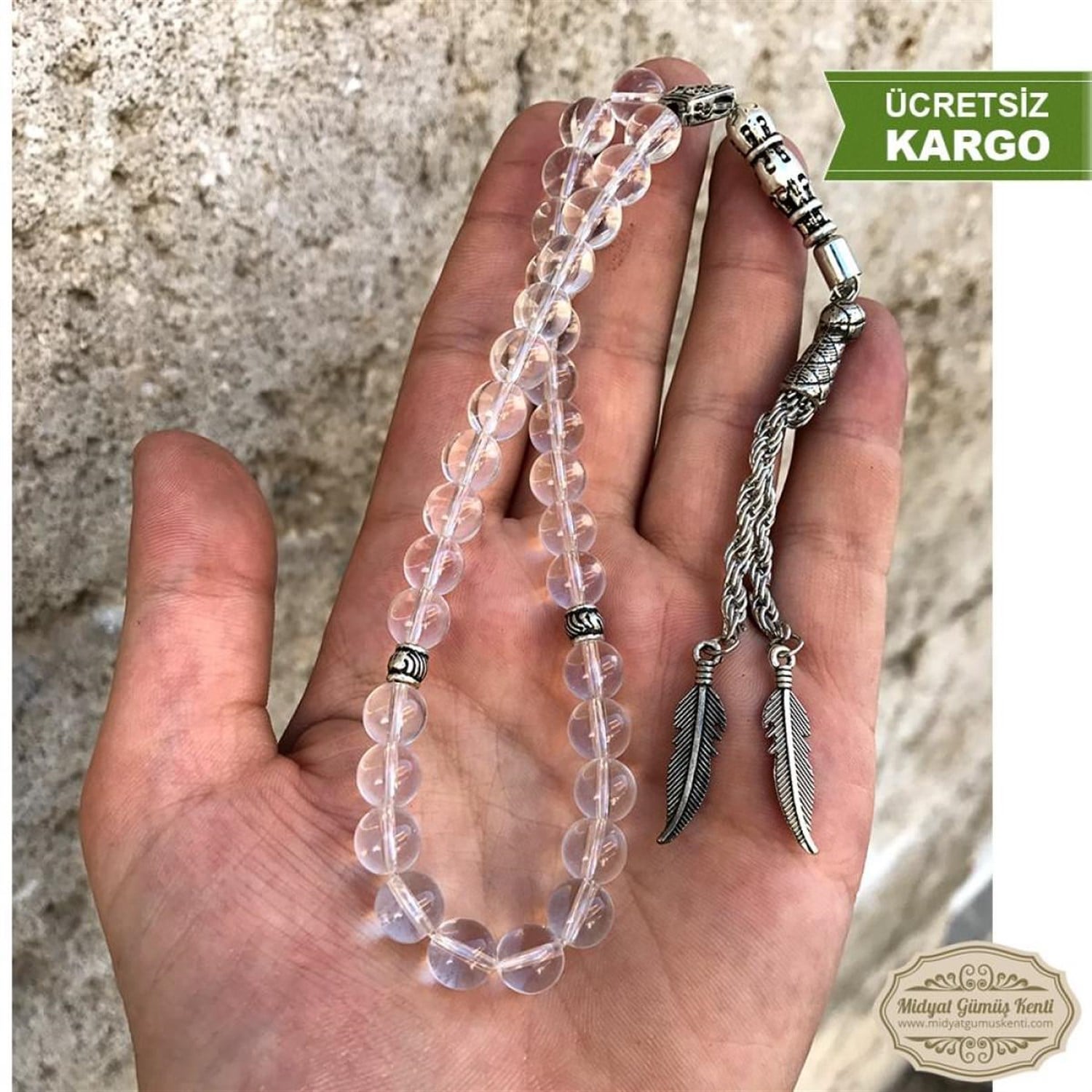 Kuvars Taşlı Küre Kesim Doğal Taşlı Tesbih