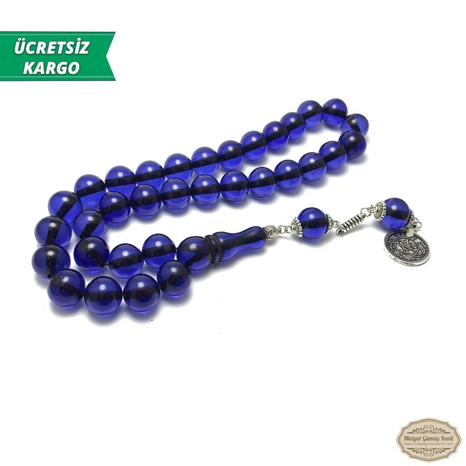 Lacivert Renk Küre Kesim Toz Kehribar Tesbih