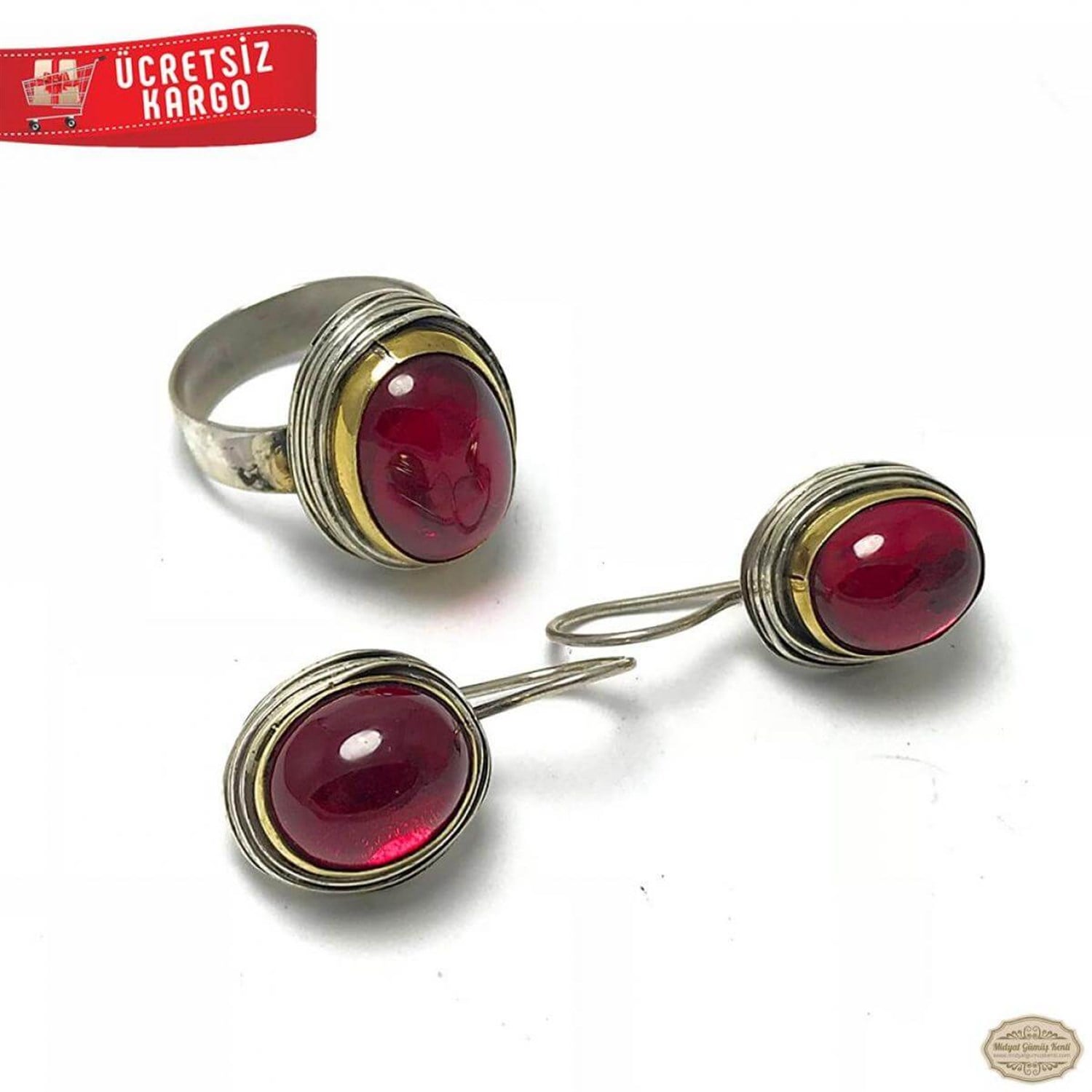 Lal Taşlı Sarmal Model 925 Ayar Otantik Gümüş ikili Set