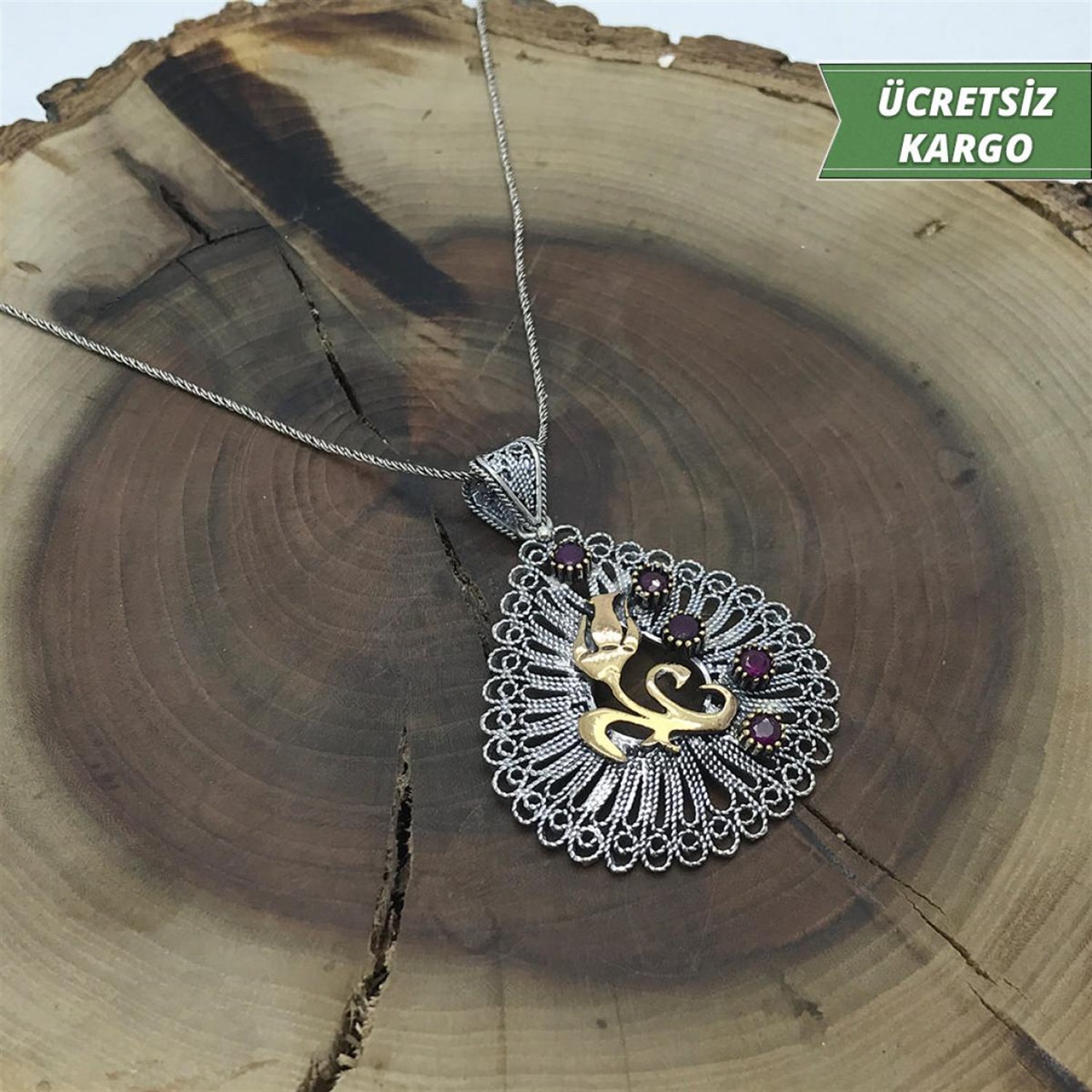 Lale İşlemeli Model Midyat Yöresel Telkari Gümüş Kolye Ucu