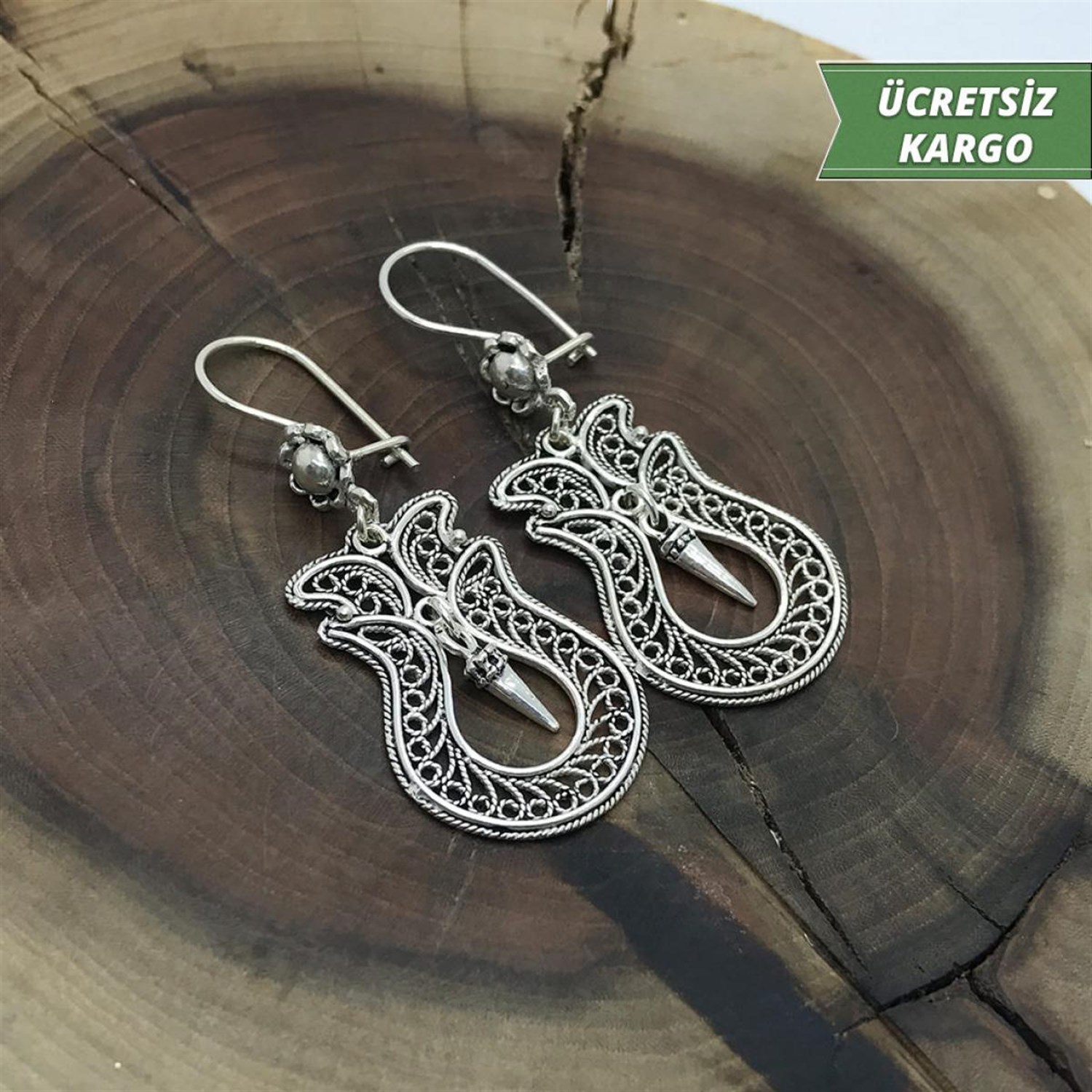 Lale Model Midyat Yöresel Oksitli Telkari Gümüş Küpe