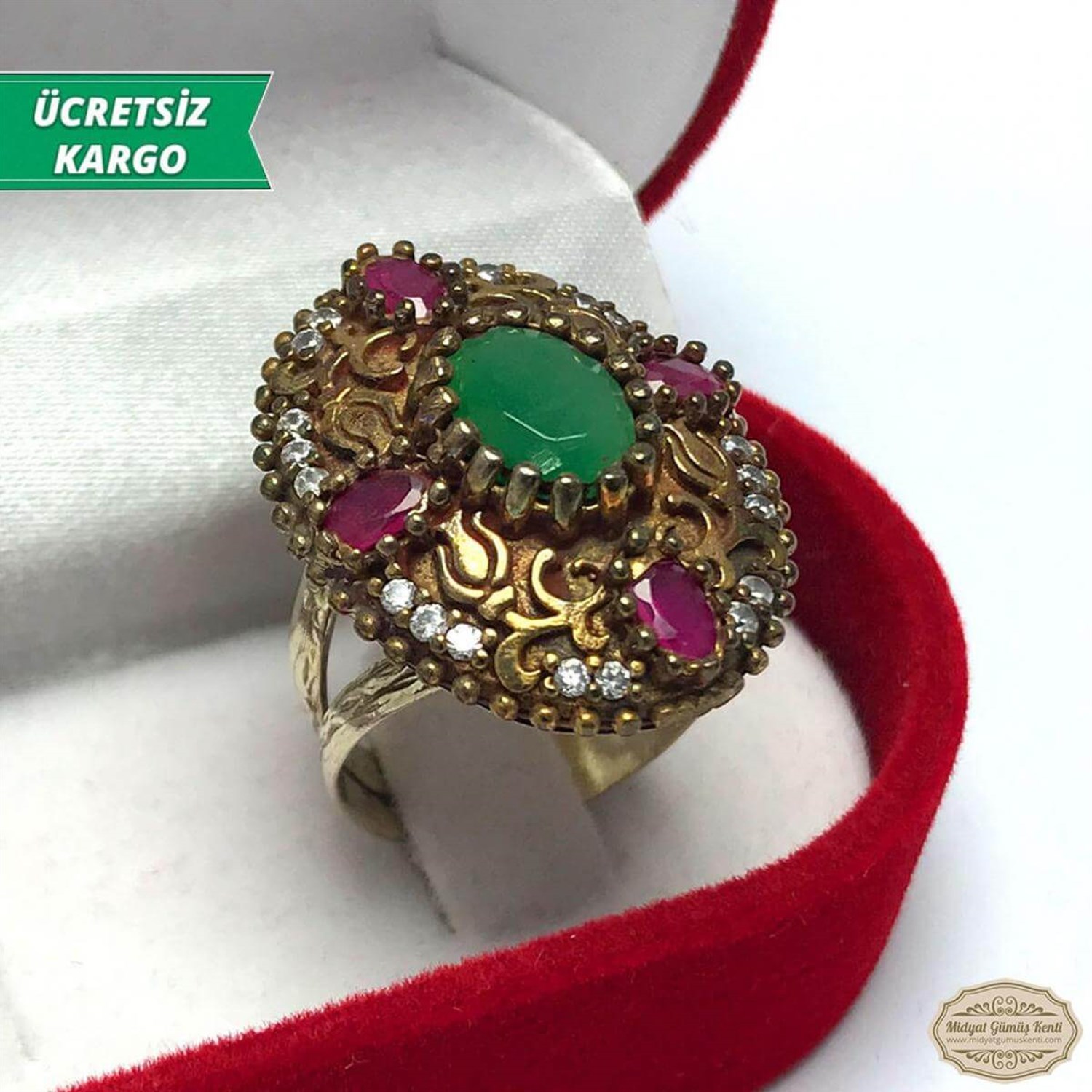 Lale Motifli Elips Model Bayan Otantik Gümüş Yüzük