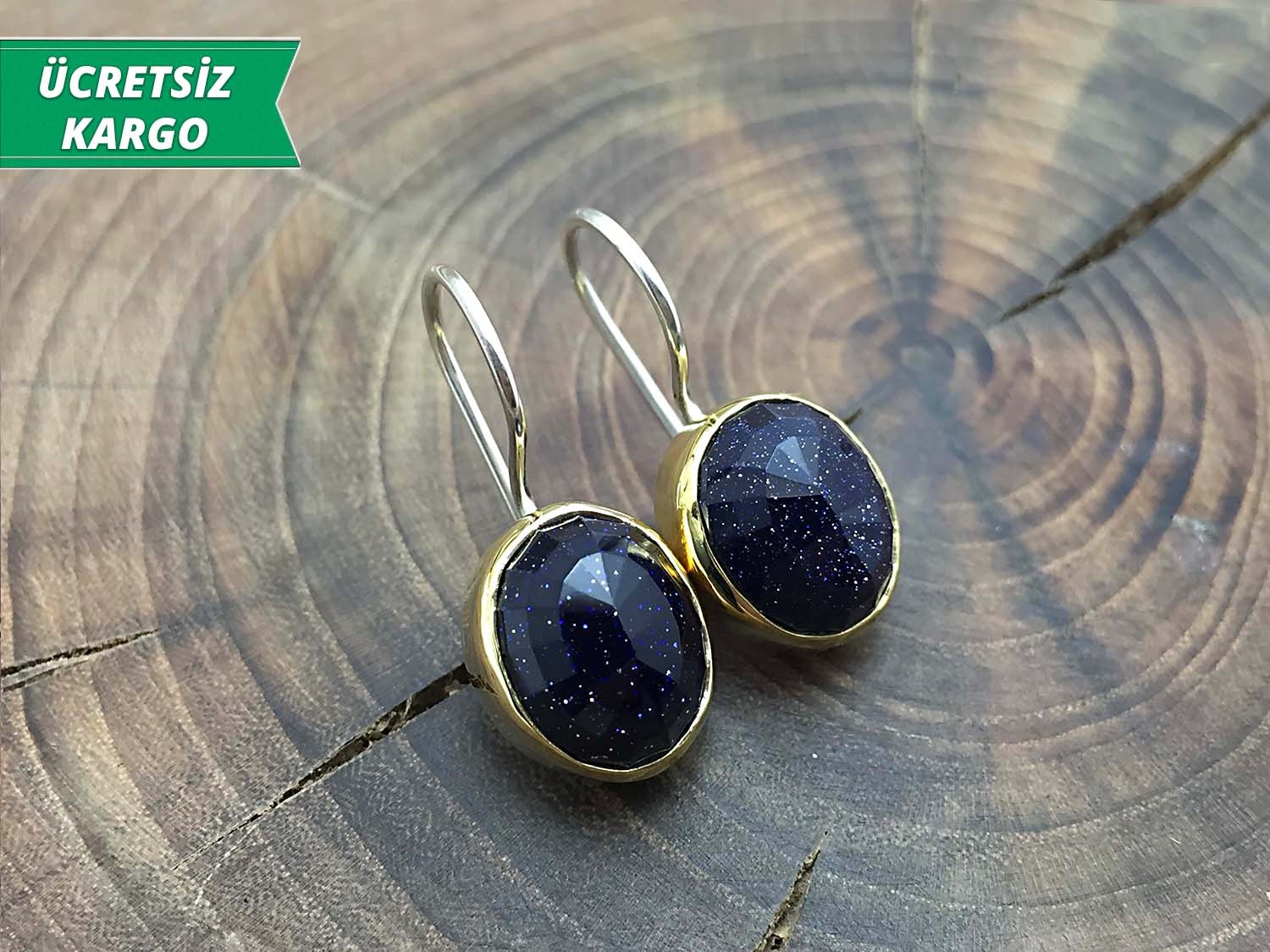 Lapis Lazuli Taşlı Gümüş Bayan Otantik Küpe