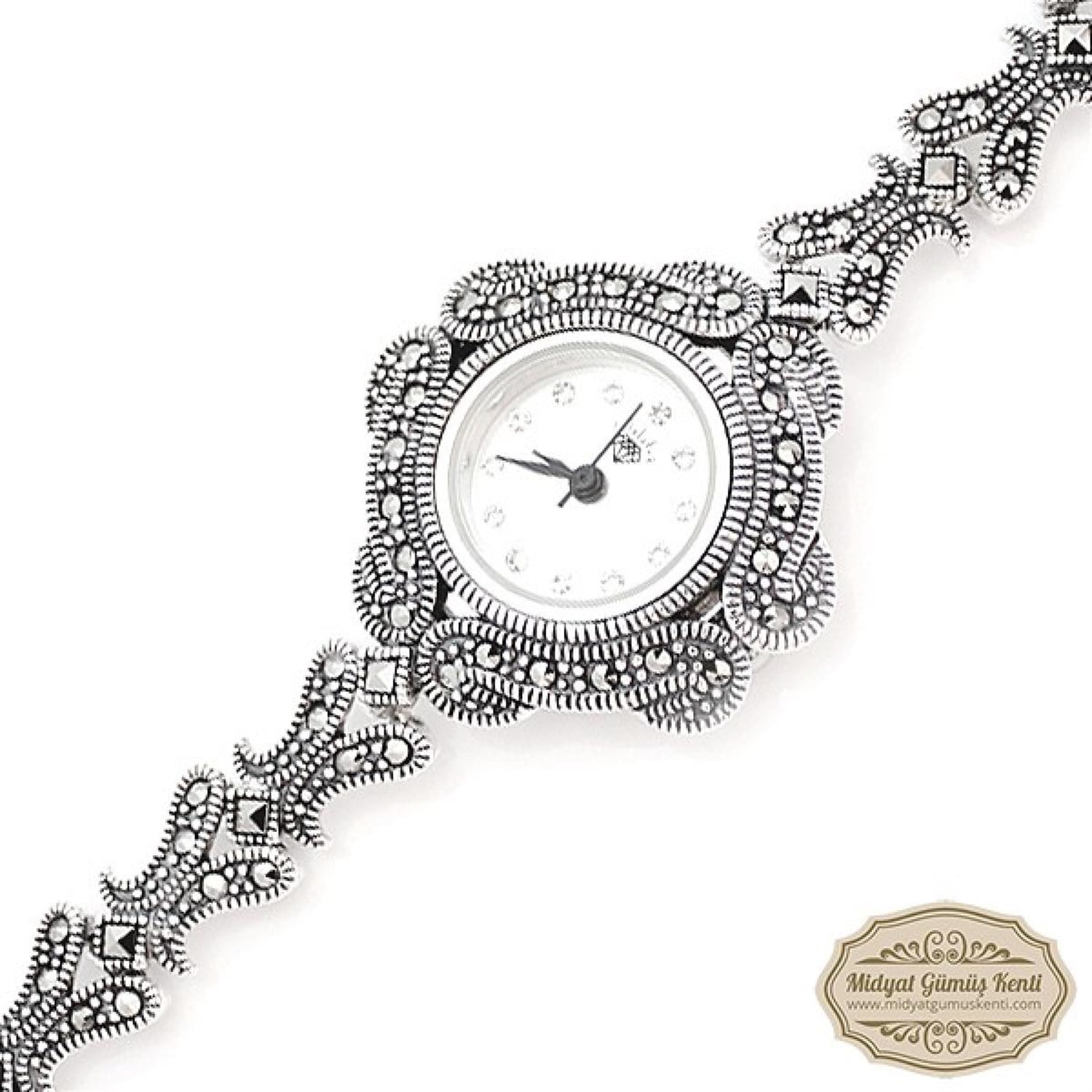 Markazit Taşlı Bayan Gümüş Kol Saati