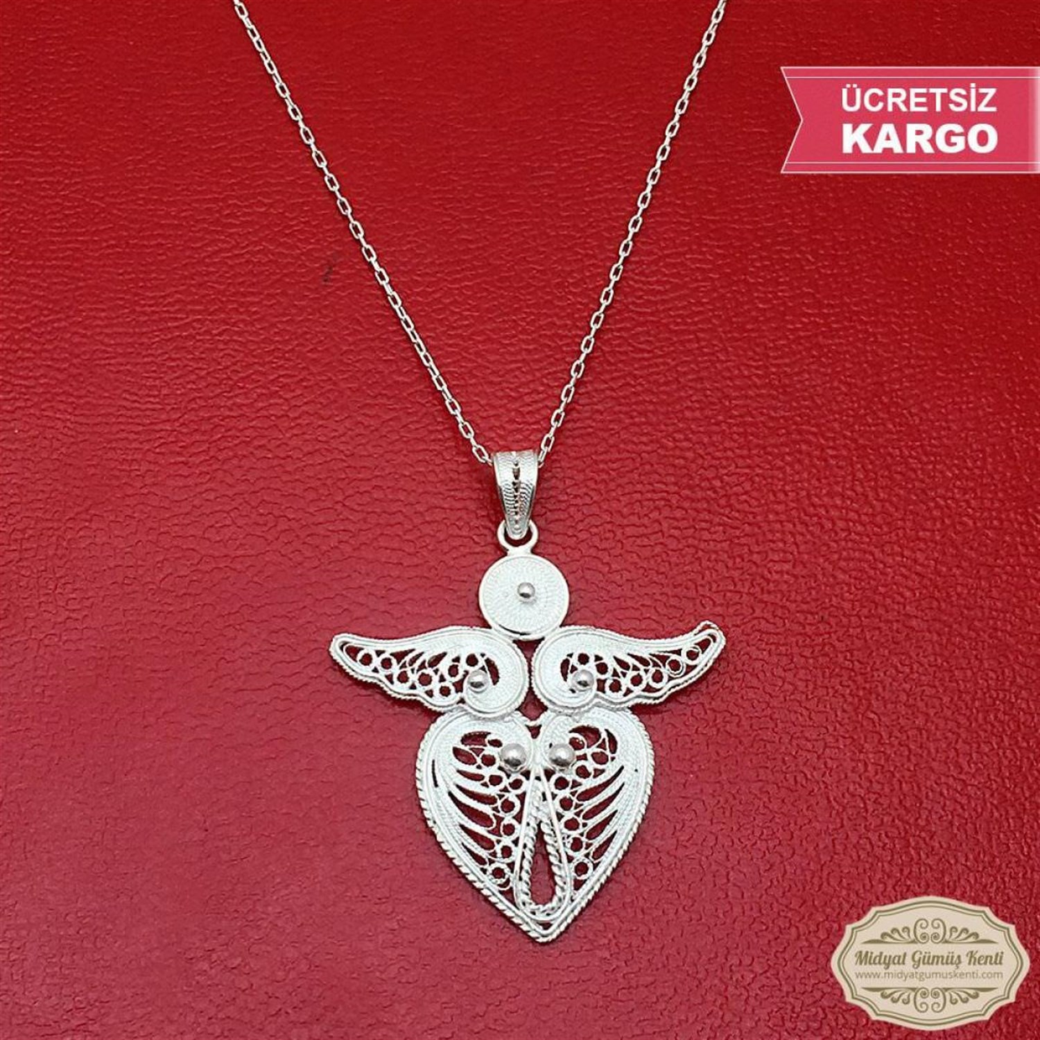 Melek Model Bayan Telkari Gümüş Kolye Ucu