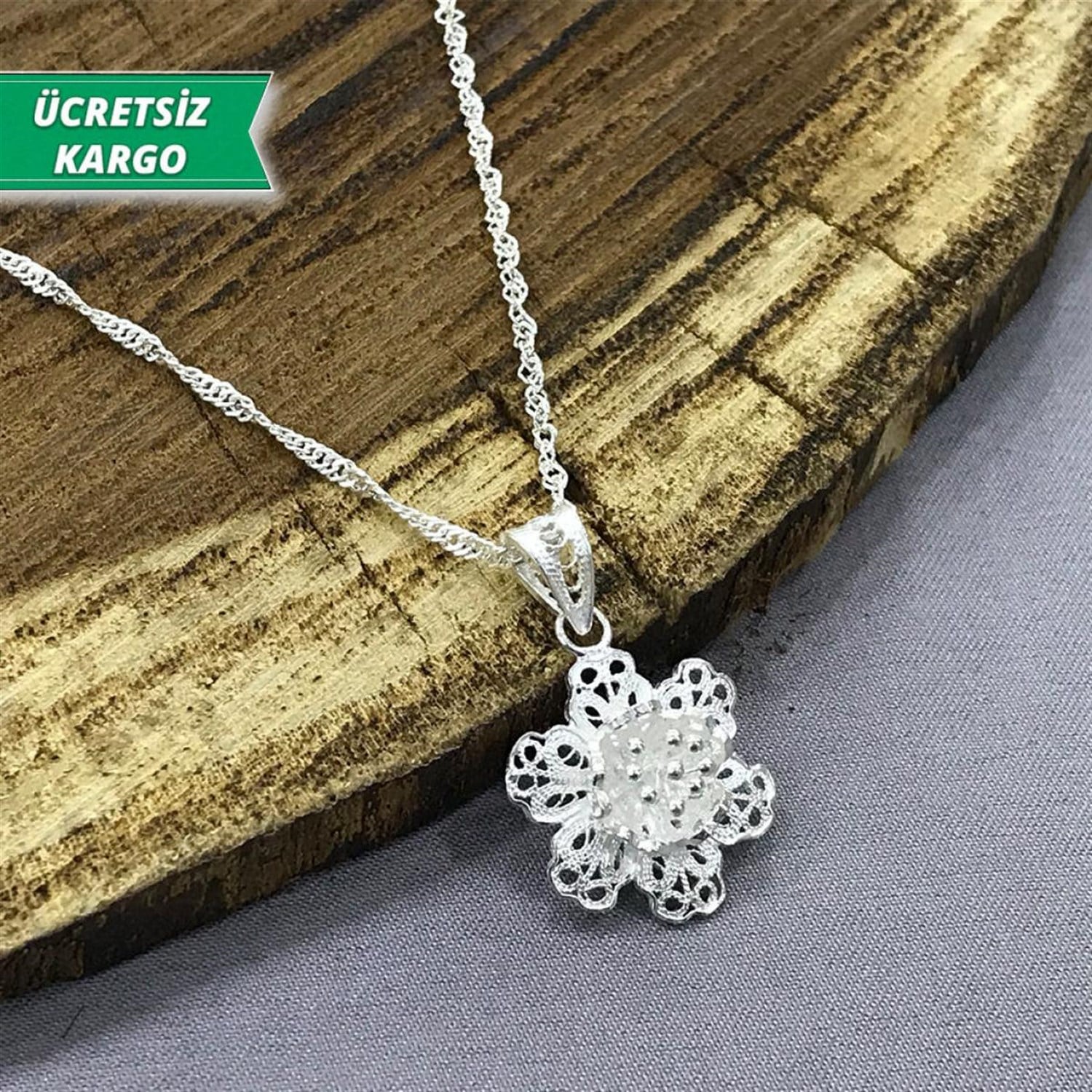 Menekşe Model Midyat Yöresel Telkari Gümüş Kolye Ucu