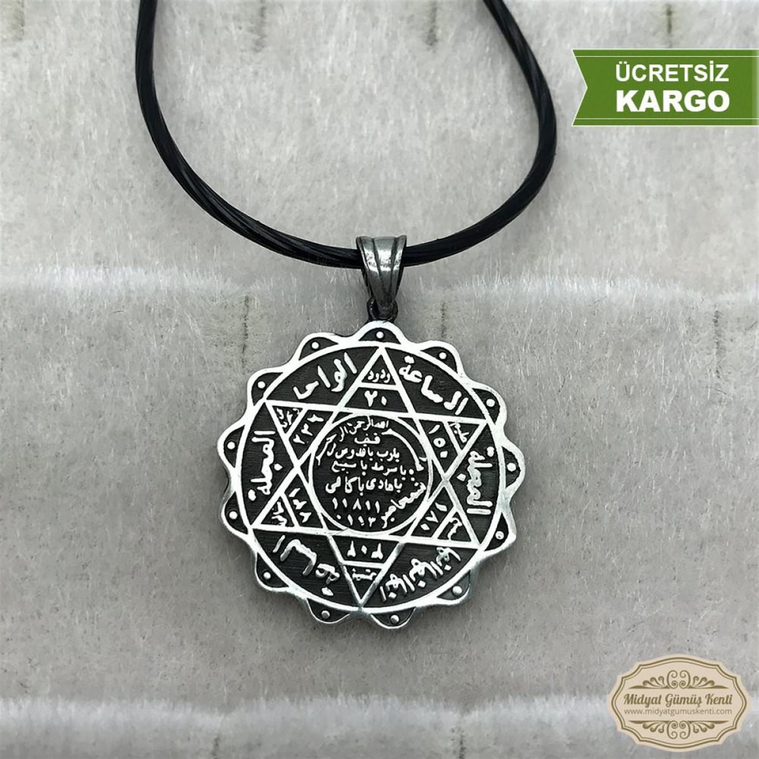 Mührü Süleyman işlemeli 925 Ayar Dualı Erkek Gümüş Kolye Ucu