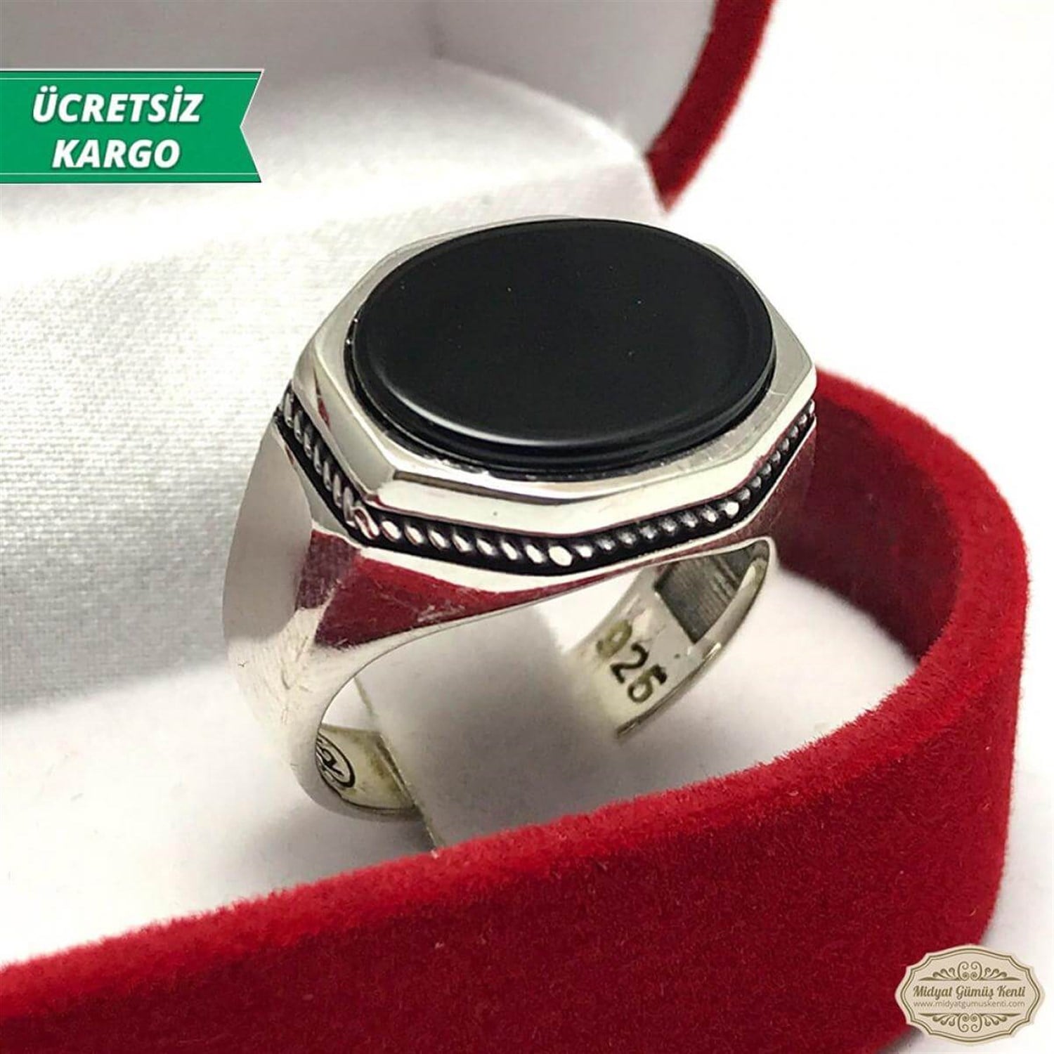 Oniks Taşlı Elips Model Erkek Gümüş Yüzük