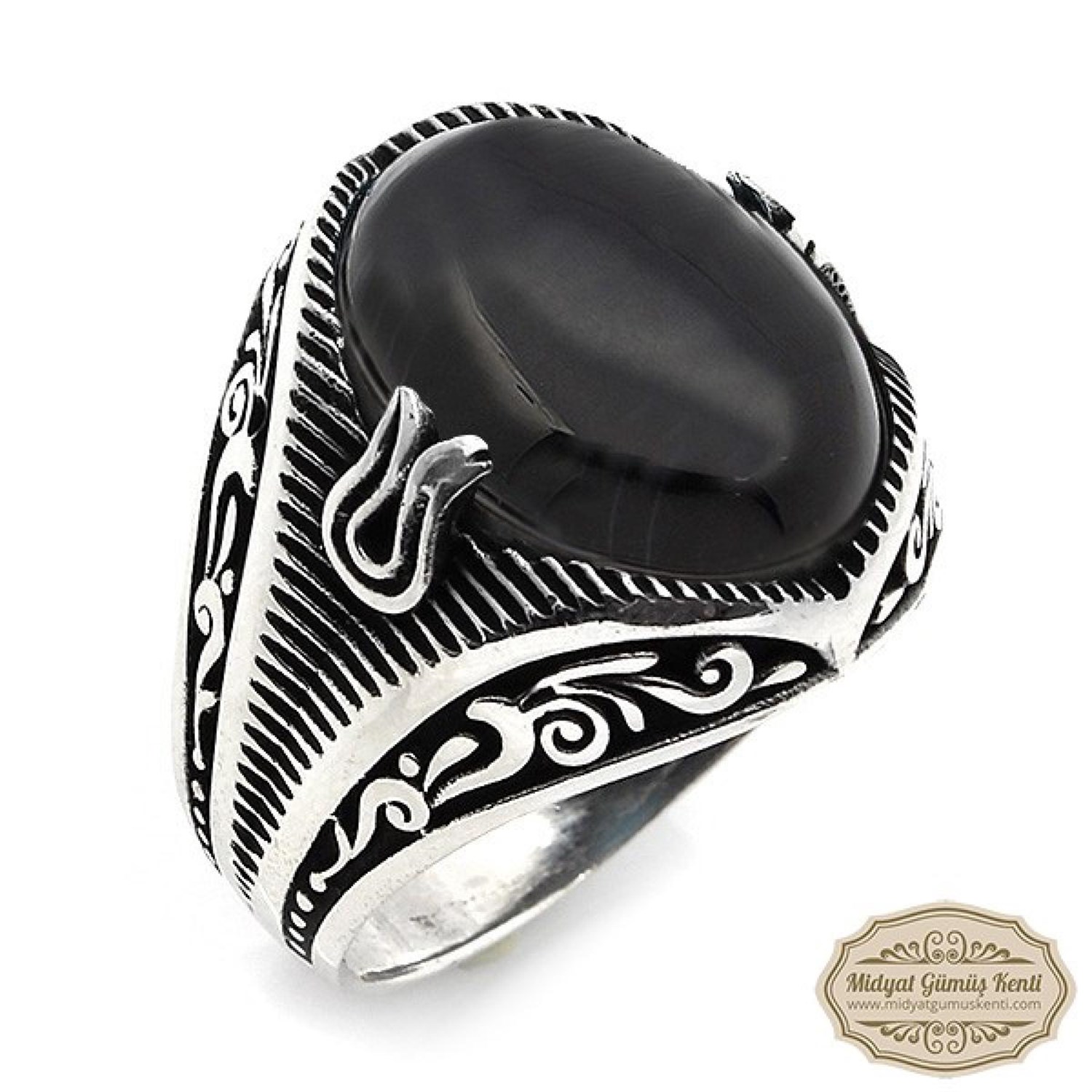 Oniks Taşlı Erkek Gümüş Yüzük