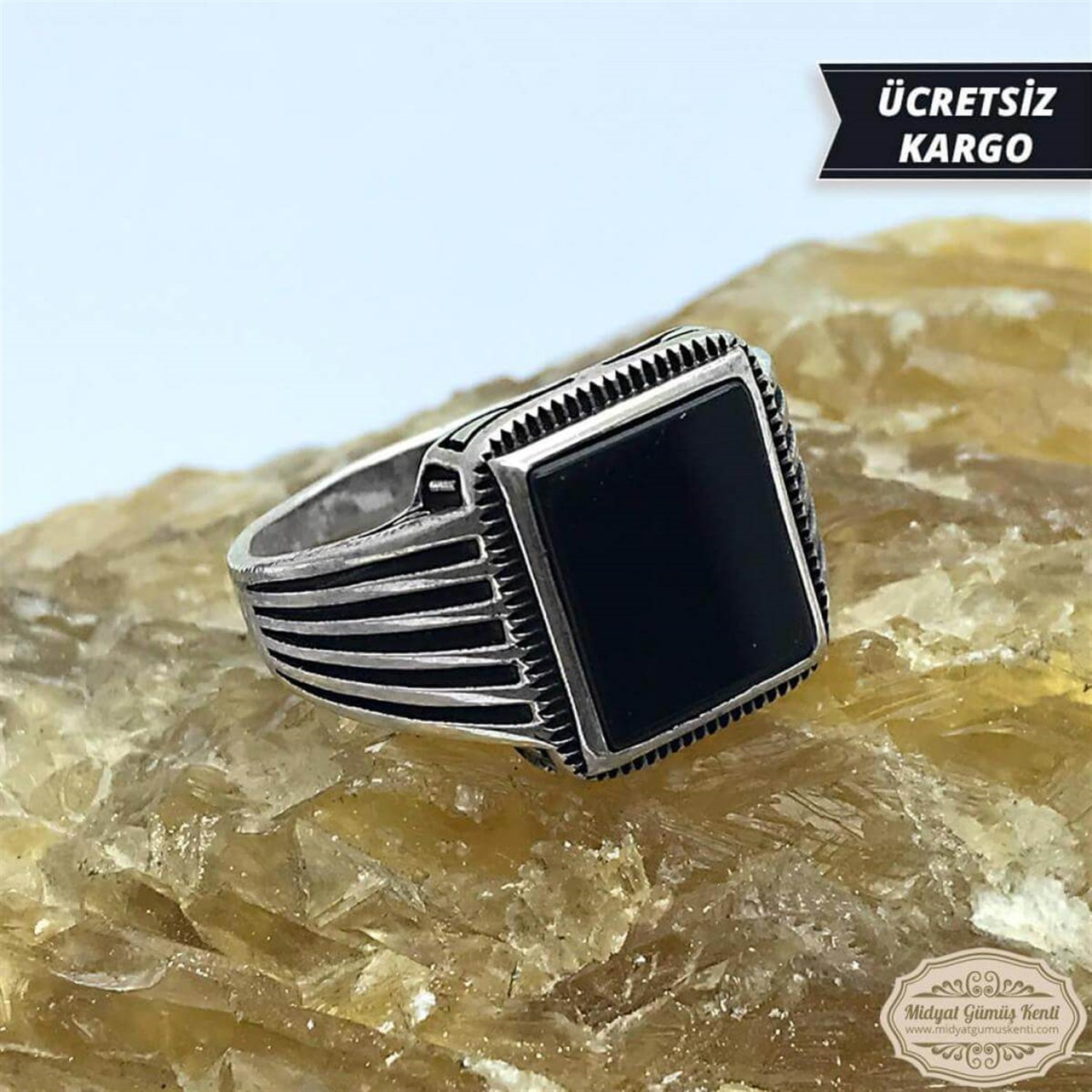 Oniks Taşlı Saat Model 925 Ayar Erkek Gümüş Yüzük