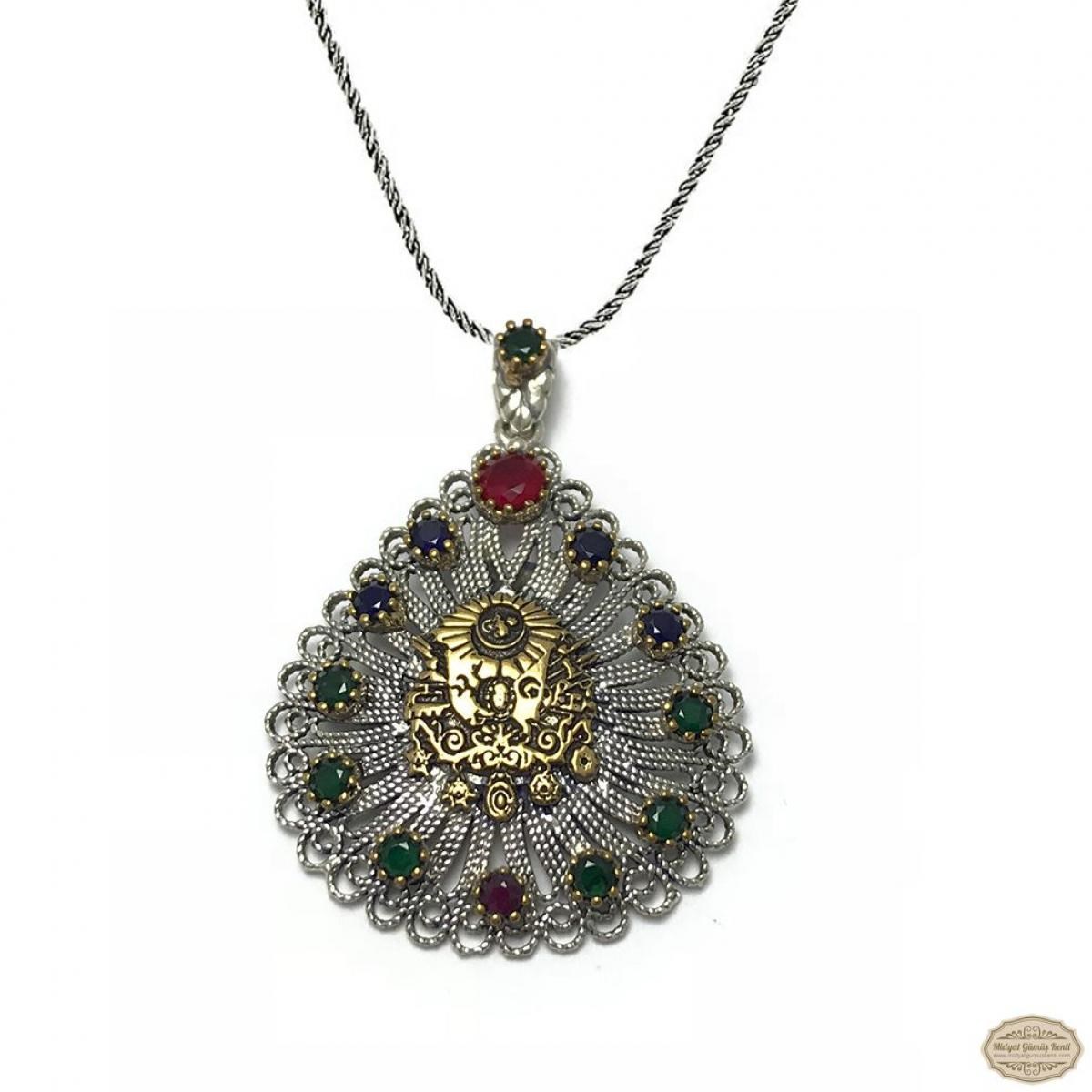 Osmanlı Sancağı İşlemeli Oksitli Telkari Gümüş Kolye