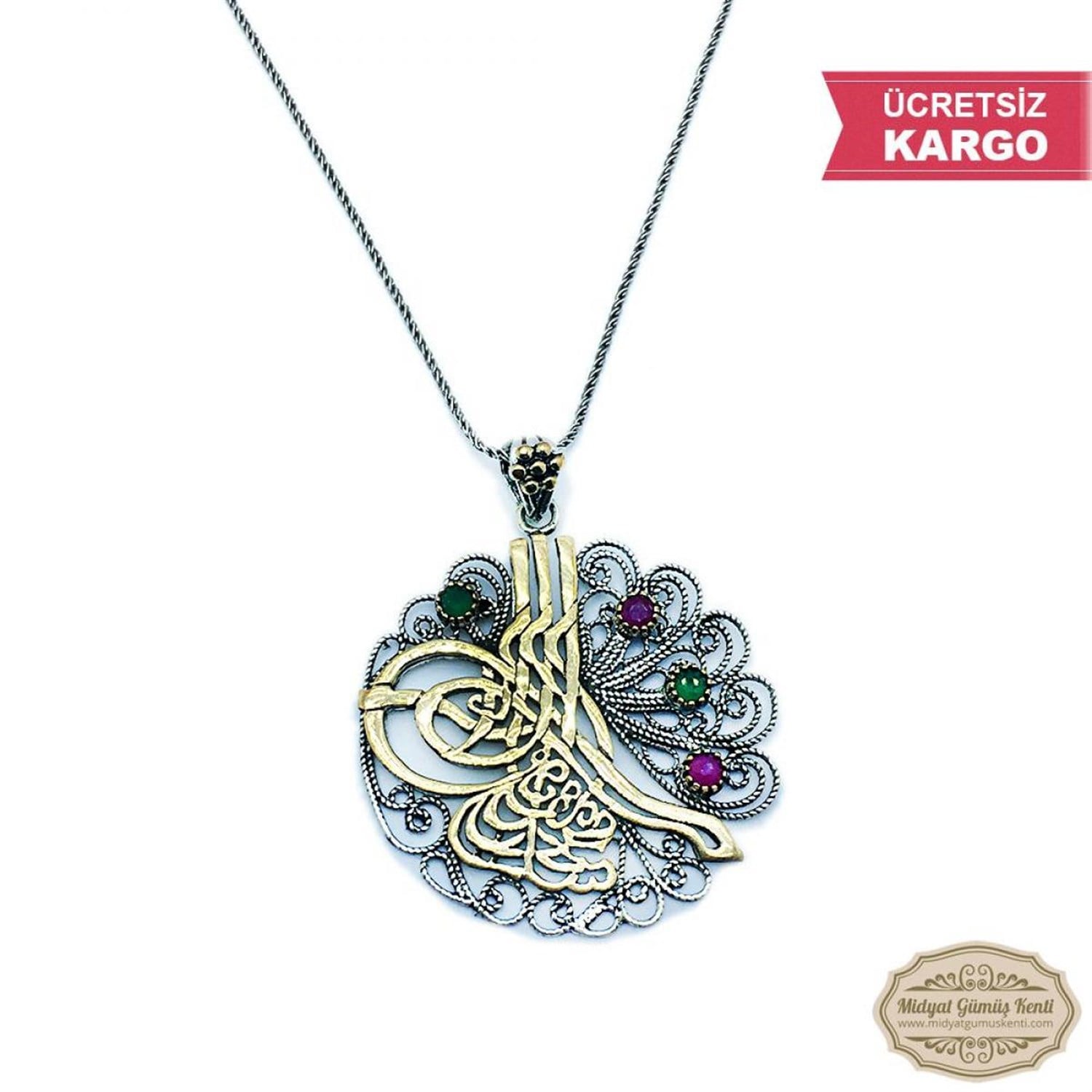 Osmanlı Tuğralı Model Bayan Oksitli Telkari Gümüş Kolye Ucu