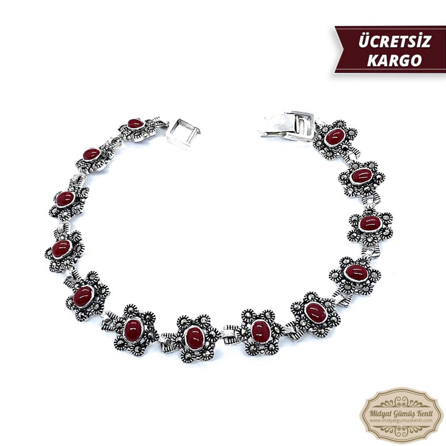 Papatya Model Akik Taşlı 925 Ayar Bayan Gümüş Bileklik