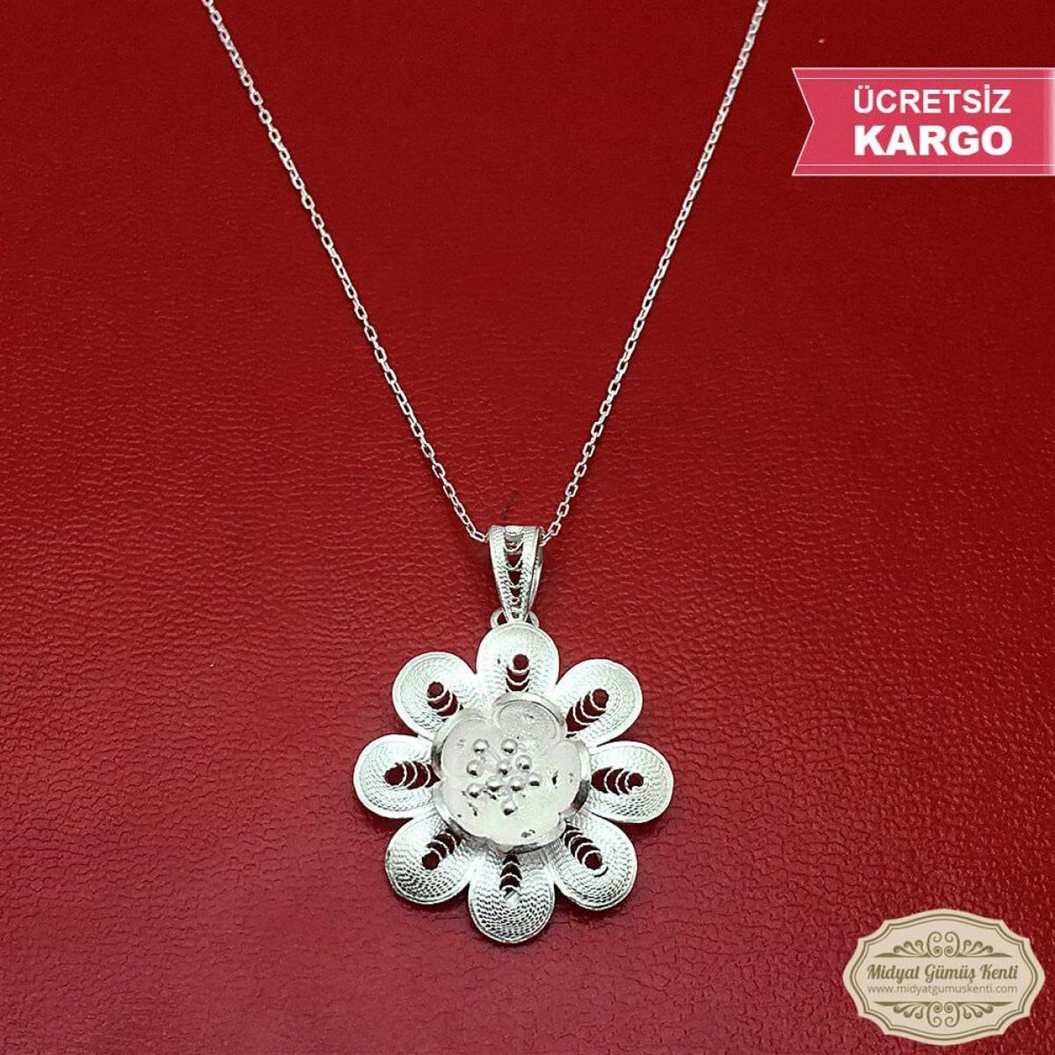 Papatya Model Bayan Telkari Gümüş Kolye Ucu