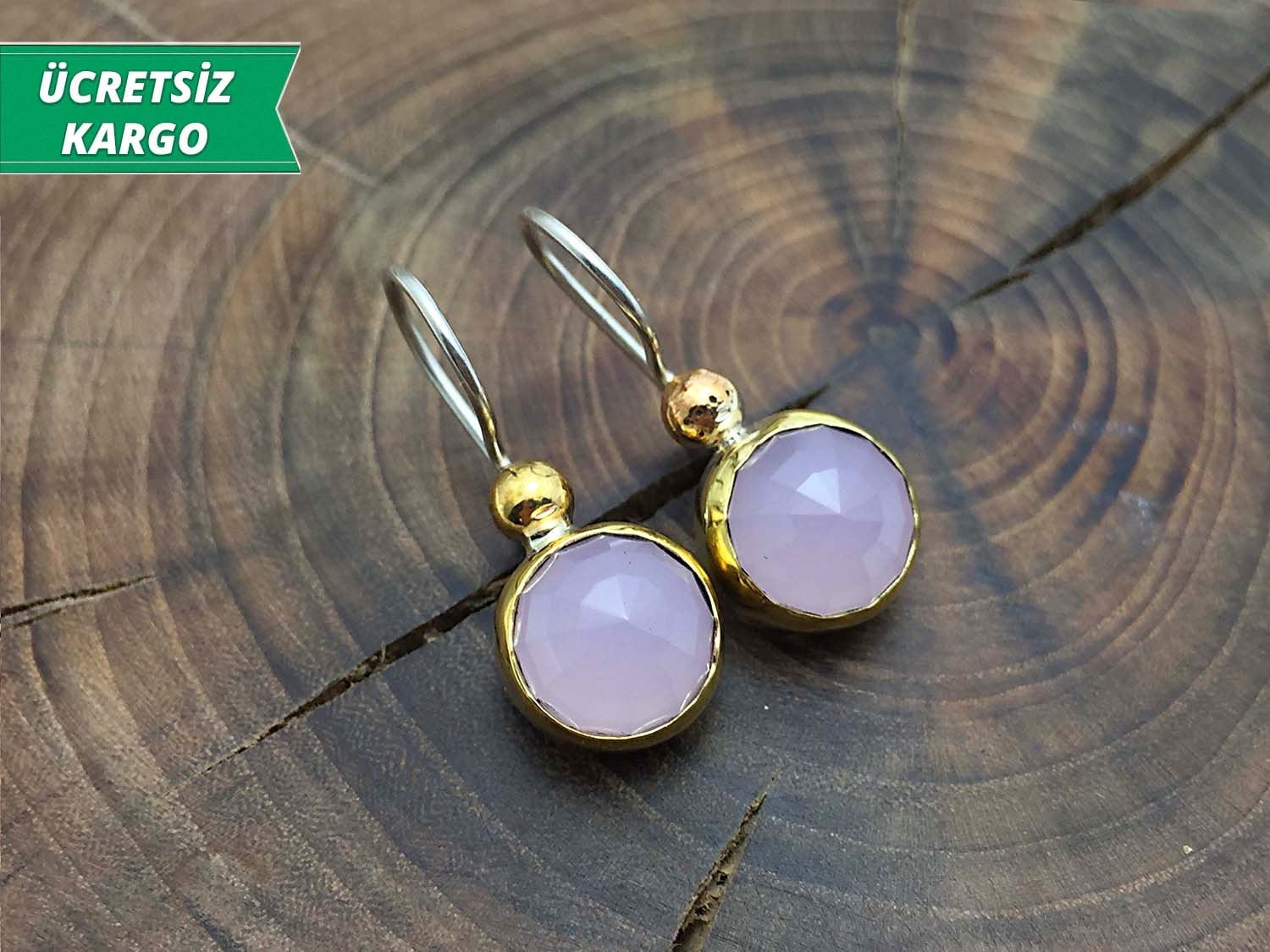 Pembe Kuvars Taşlı Gümüş Bayan Otantik Küpe