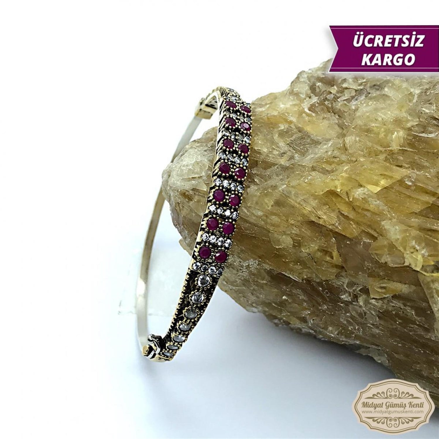 Pembe Zirkon Taşlı Zirkon Süsleme Model Bayan Otantik Gümüş Bilezik