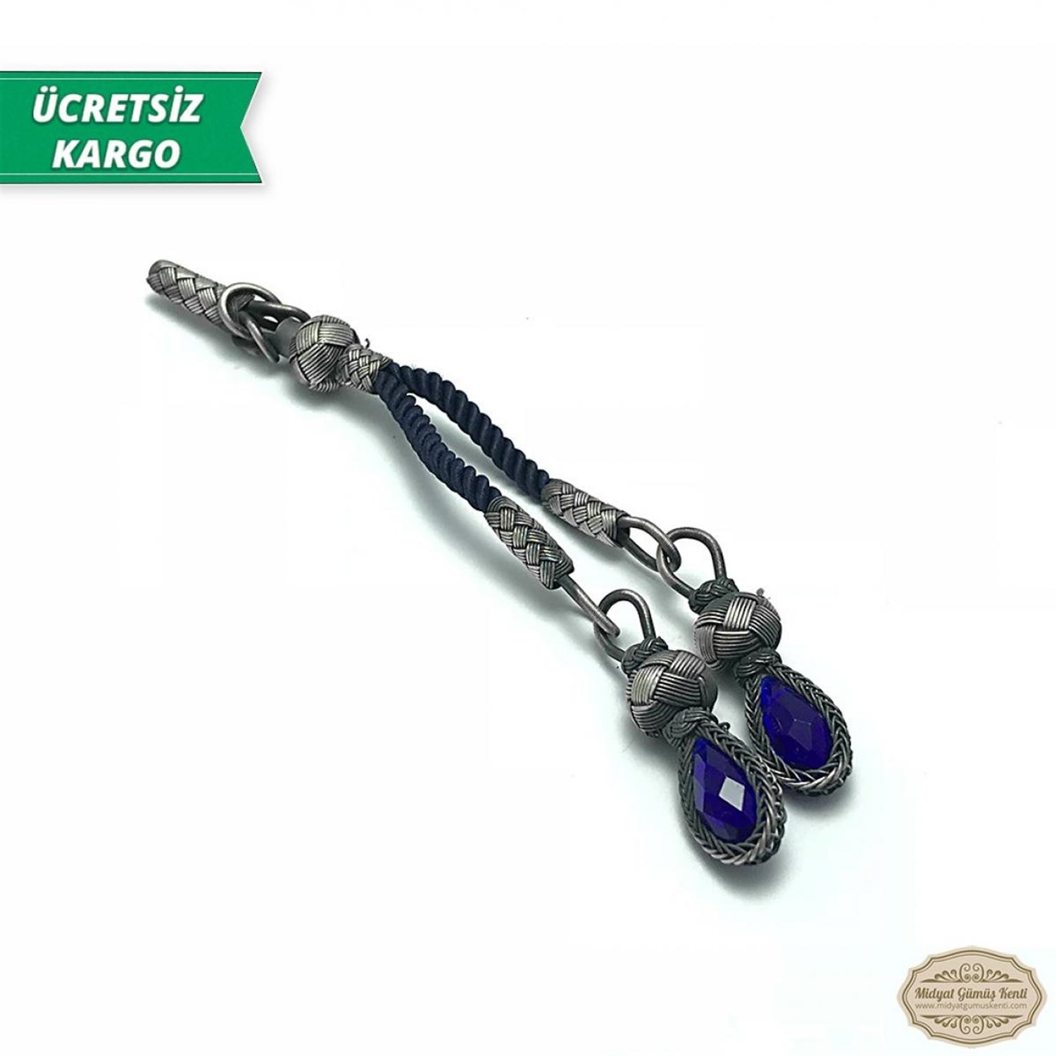 Safir Taşlı 1000 Ayar Kazaziye Gümüş Tespih Püskülü