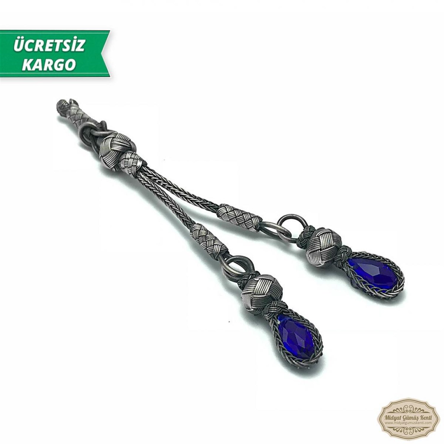 Safir Taşlı 1000 Ayar Kazaziye Gümüş Tespih Püskülü