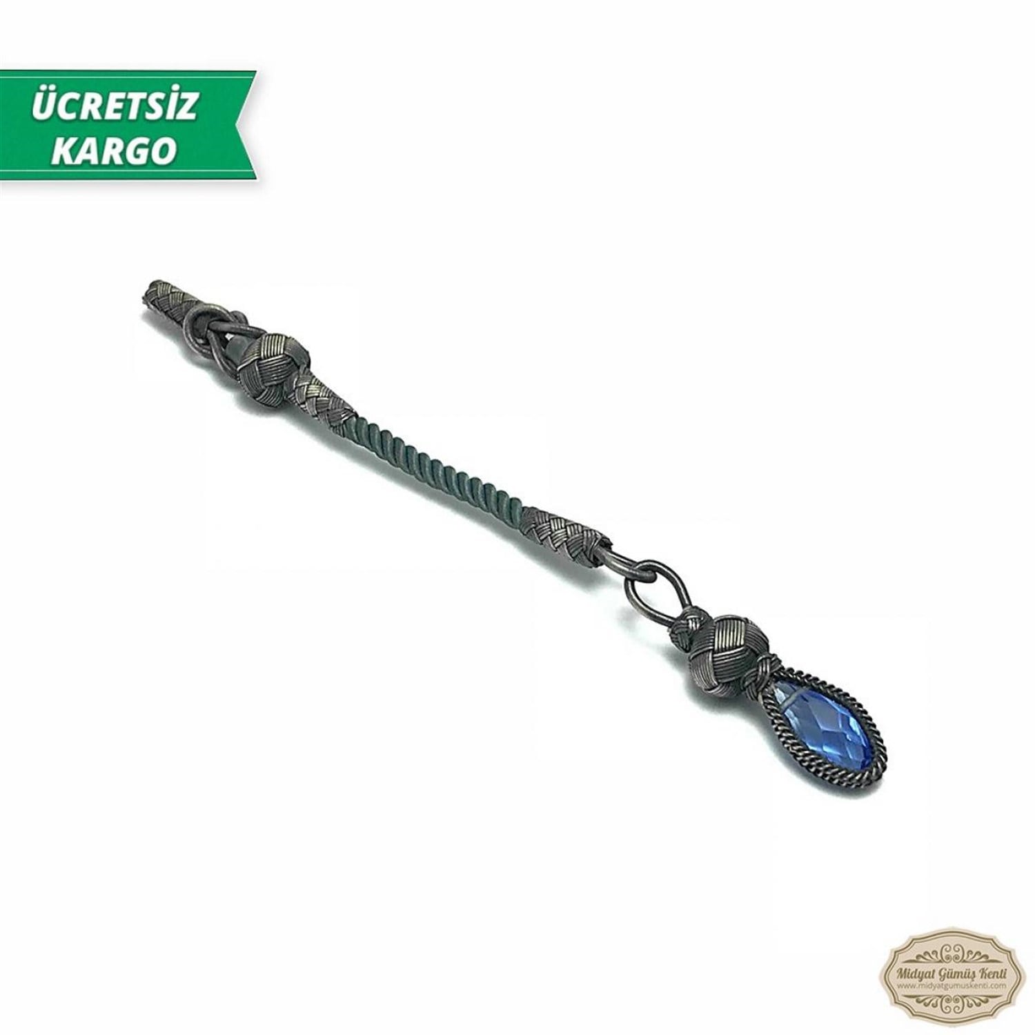 Safir Taşlı 1000 Ayar Kazaziye Gümüş Tespih Püskülü