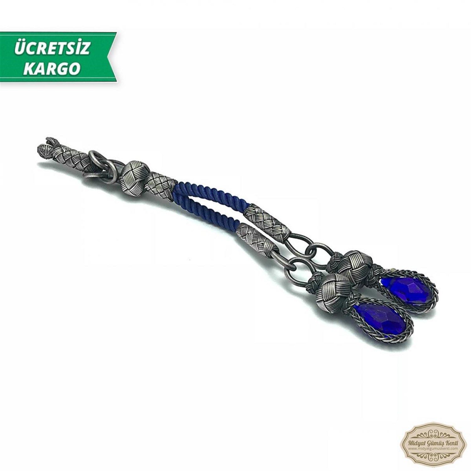 Safir Taşlı 1000 Ayar Kazaziye Gümüş Tespih Püskülü