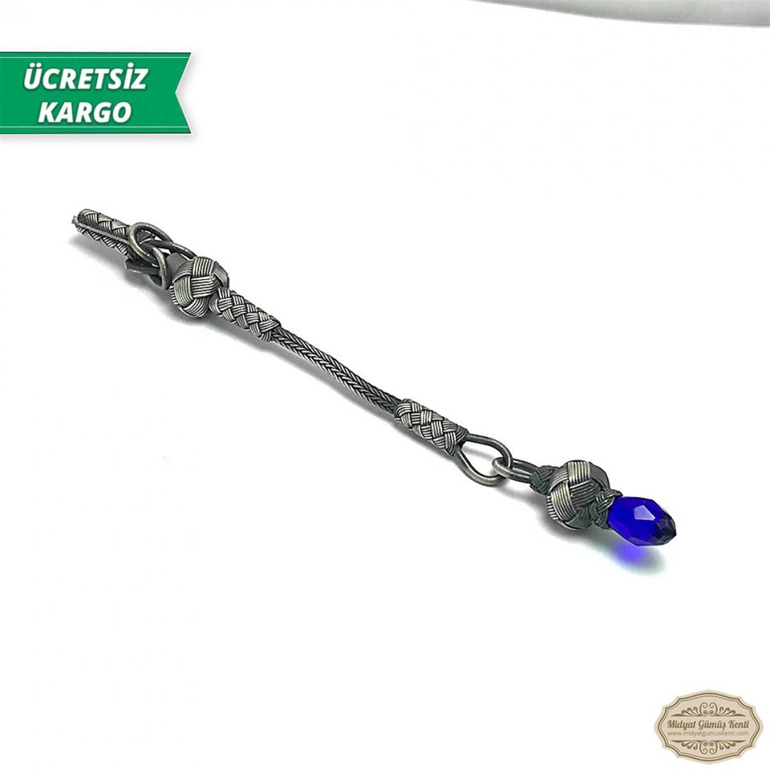 Safir Taşlı 1000 Ayar Kazaziye Gümüş Tespih Püskülü