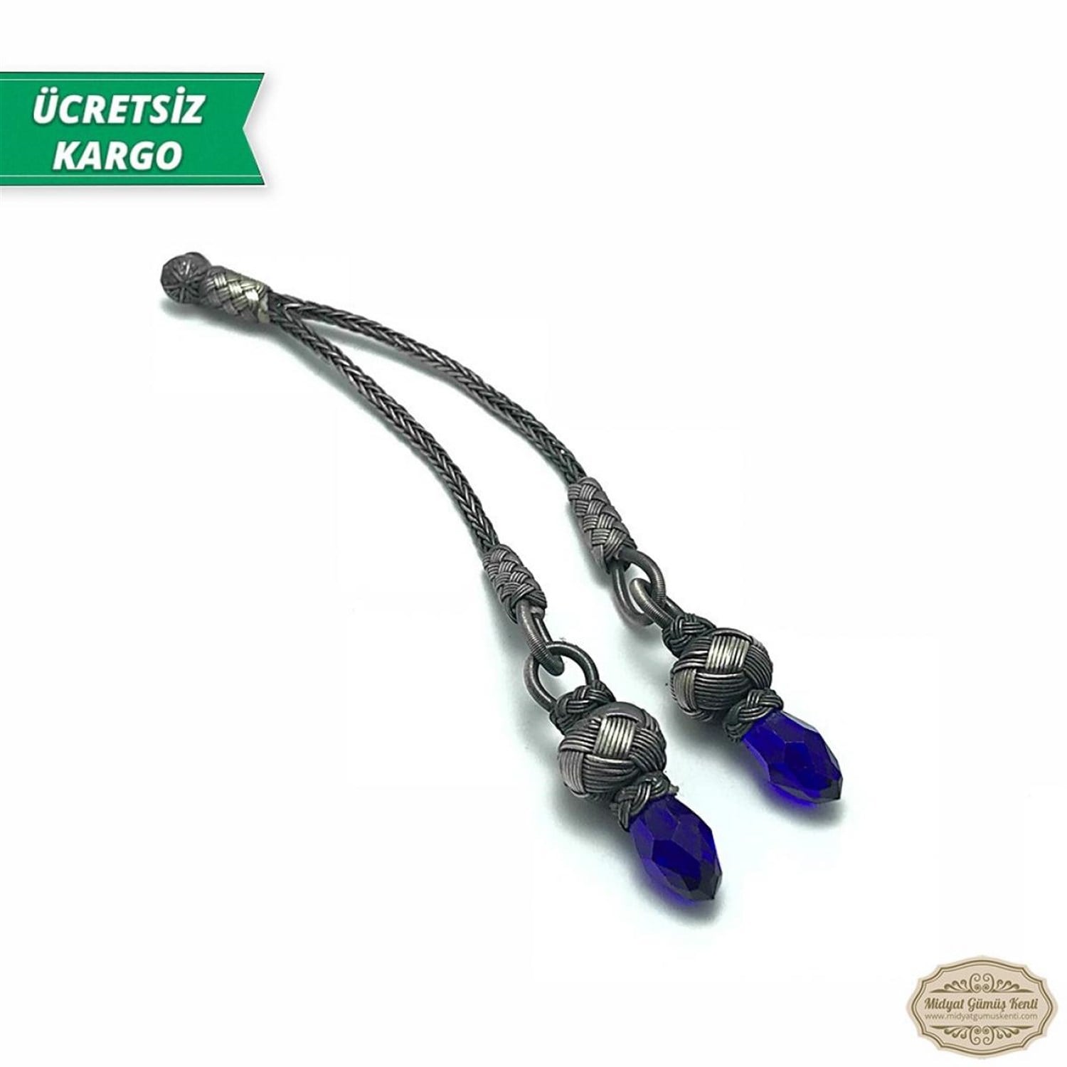 Safir Taşlı 1000 Ayar Kazaziye Gümüş Tespih Püskülü