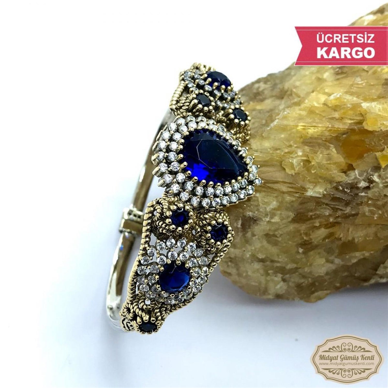Safir Taşlı Damla Model Bayan Otantik Gümüş Bilezik