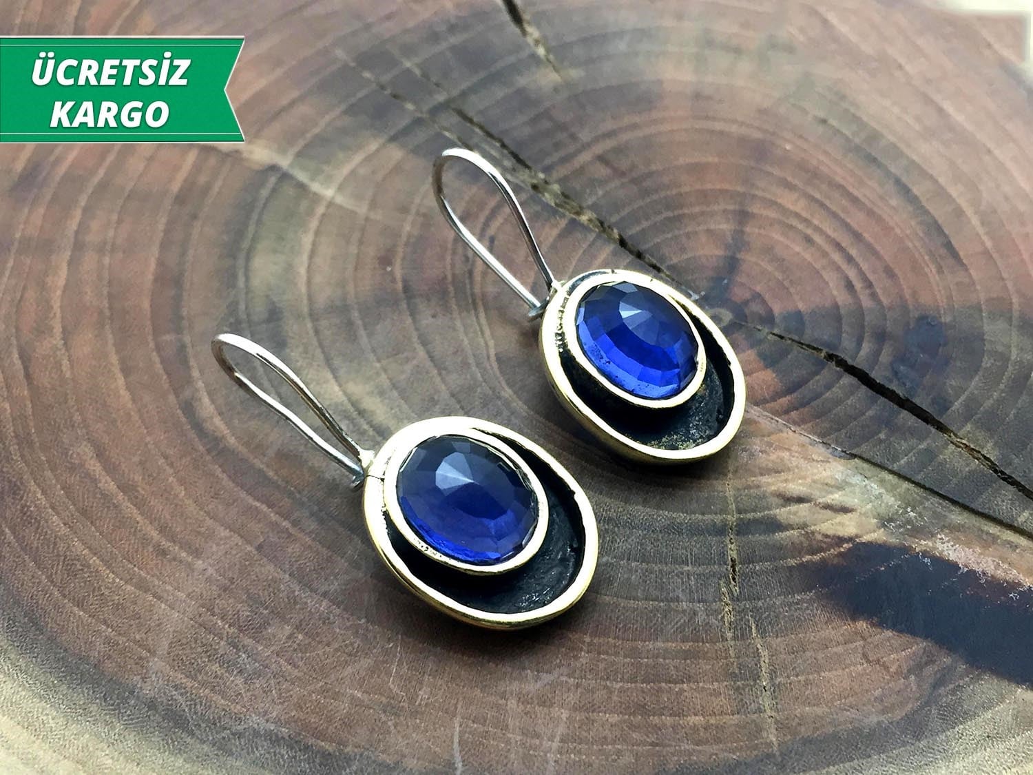 Safir Taşlı Hilal Model 925 Ayar Gümüş Bayan Otantik Küpe