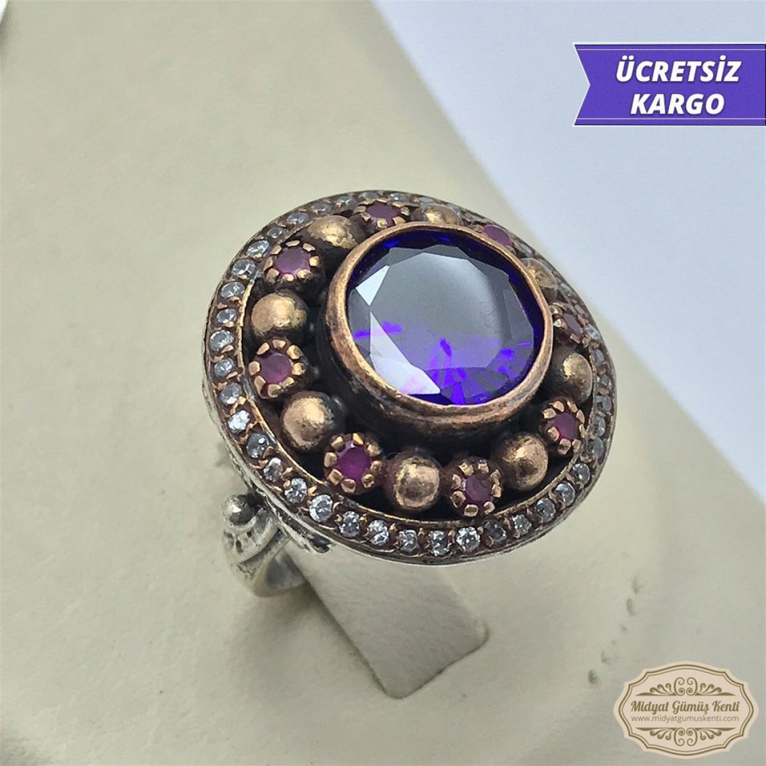 Safir Taşlı Kainat Model 925 Ayar Otantik Bayan Gümüş Yüzük