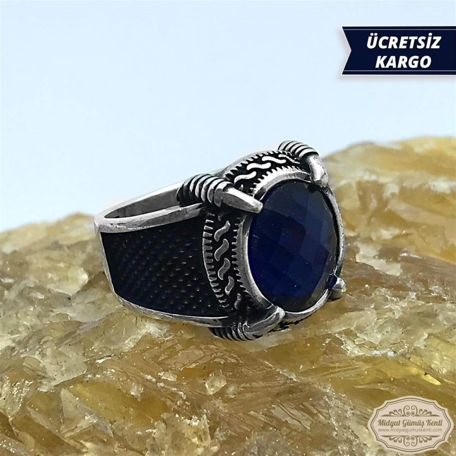 Safir Taşlı Pençe Model 925 Ayar Erkek Gümüş Yüzük
